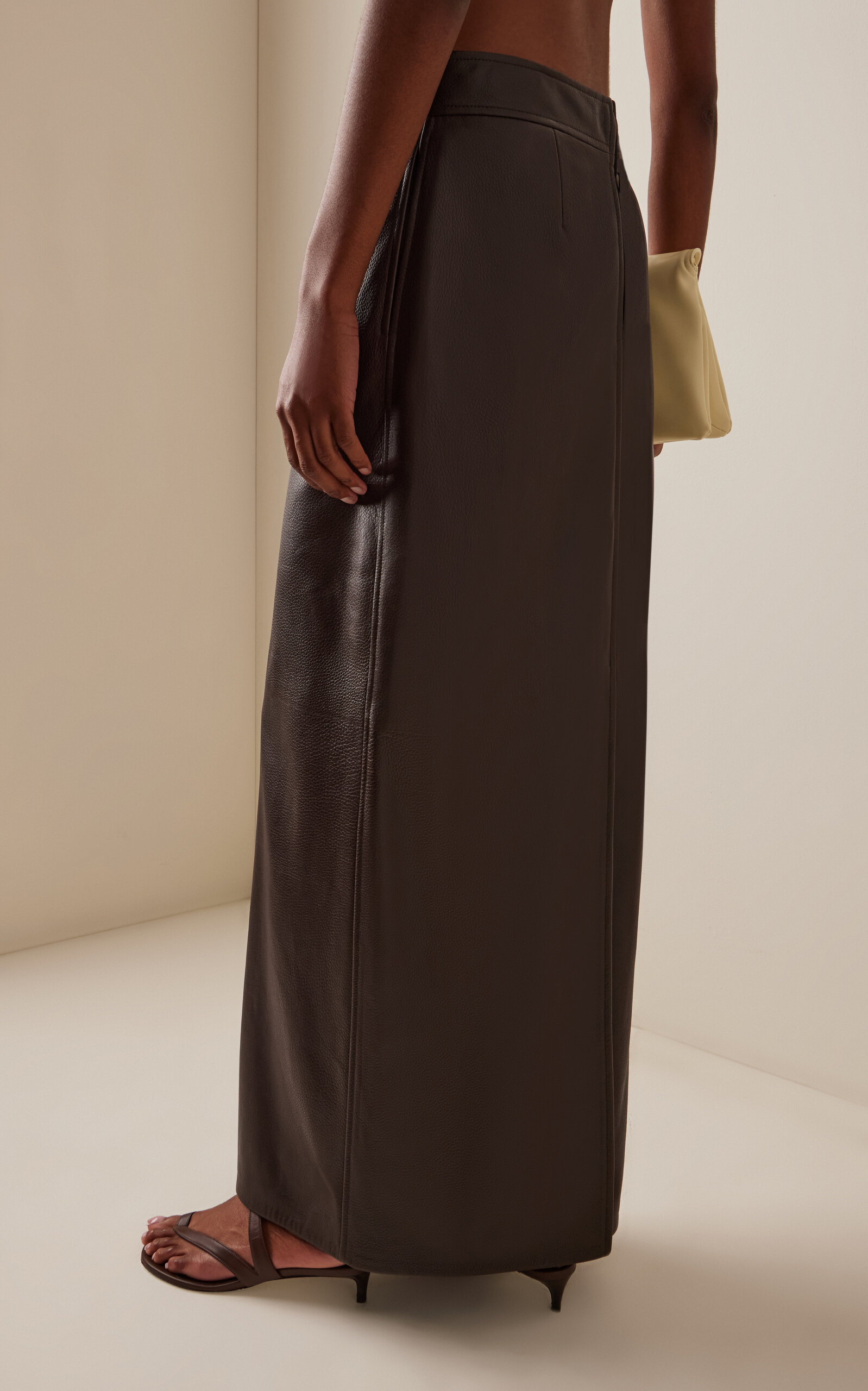 Pencil Leather Maxi Skirt brown - 4