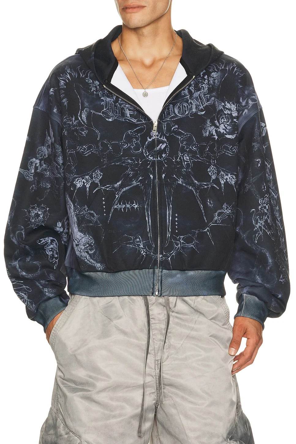 Tattoo Printed Zip Up Hoodie - 1