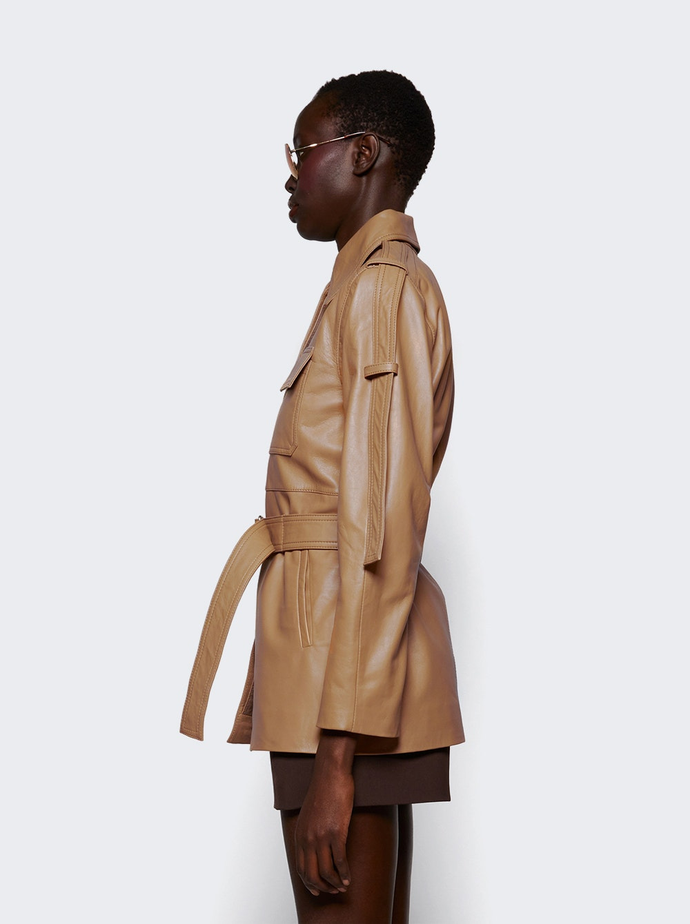 Belted Boxy Leather Jacket Butter - 4