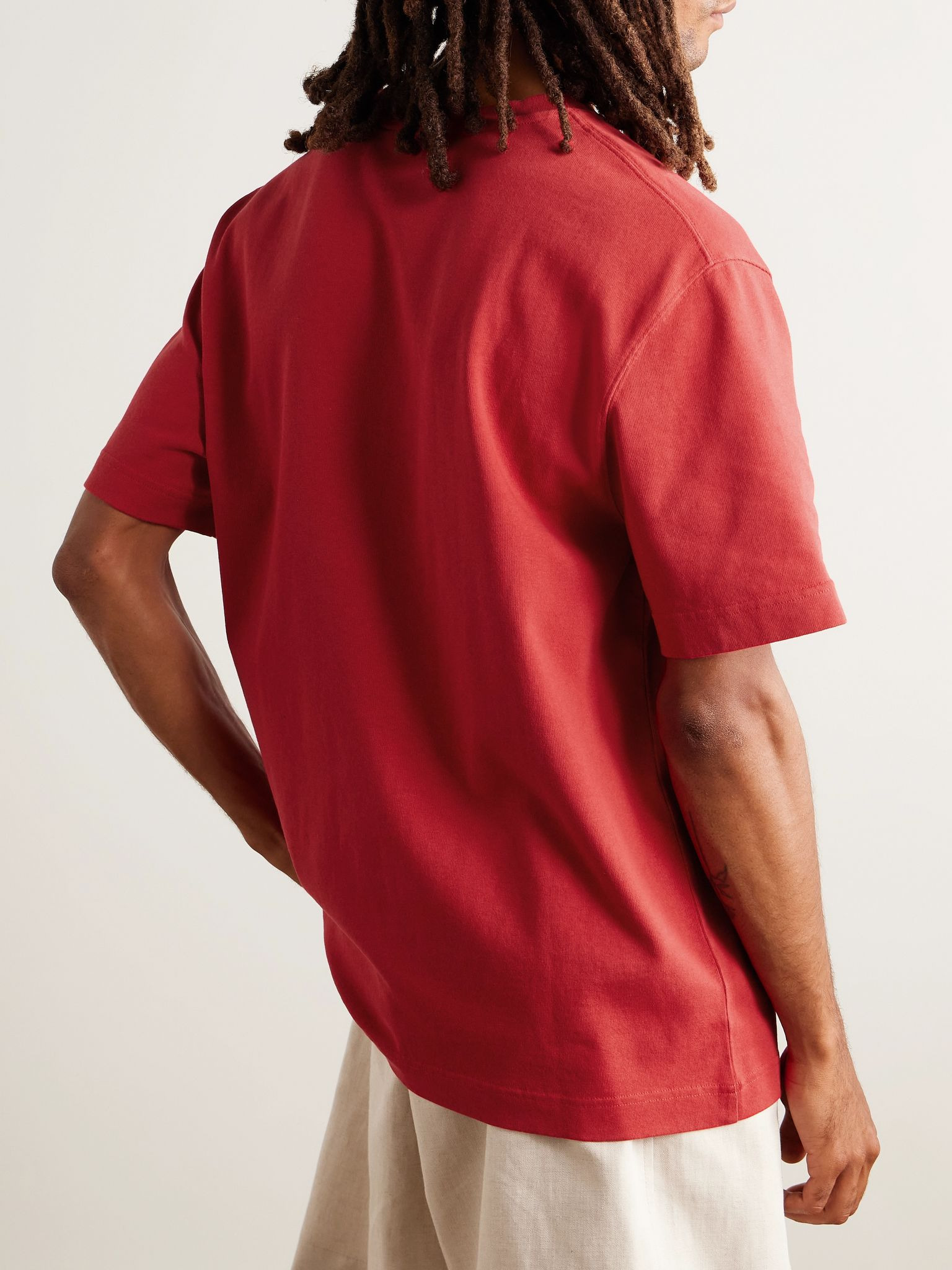 Logo-Appliquéd Cotton-Jersey T-Shirt Red - 3