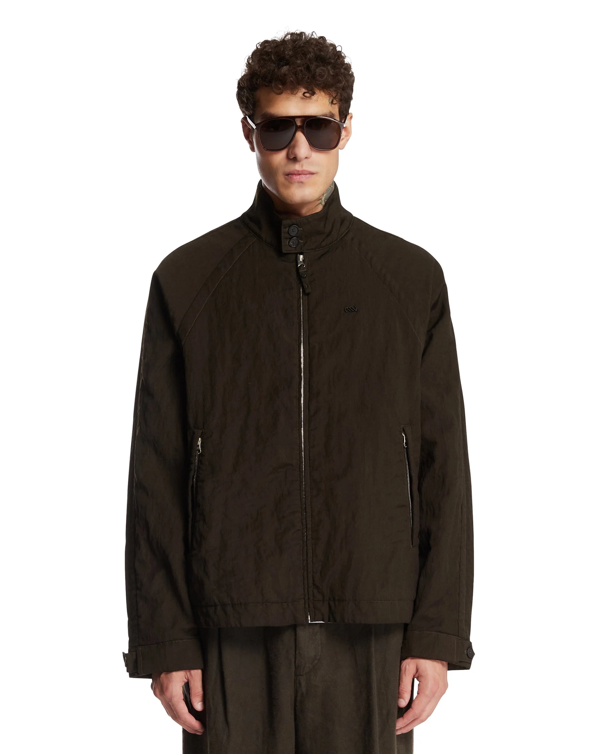 Green Wool and Nylon Padded Bomber Jacket - 1
