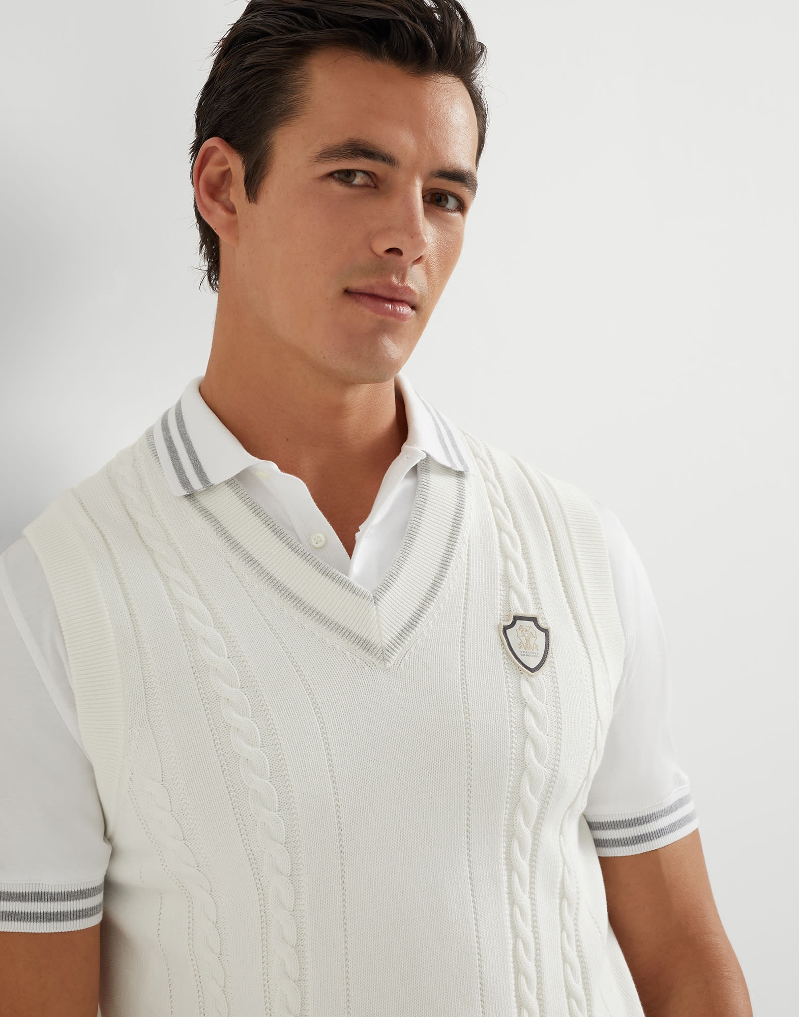 Cotton cable knit sweater vest with logo - 3