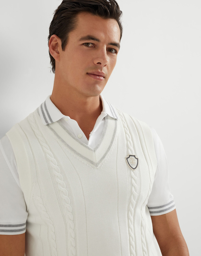 Cotton cable knit sweater vest with logo 3