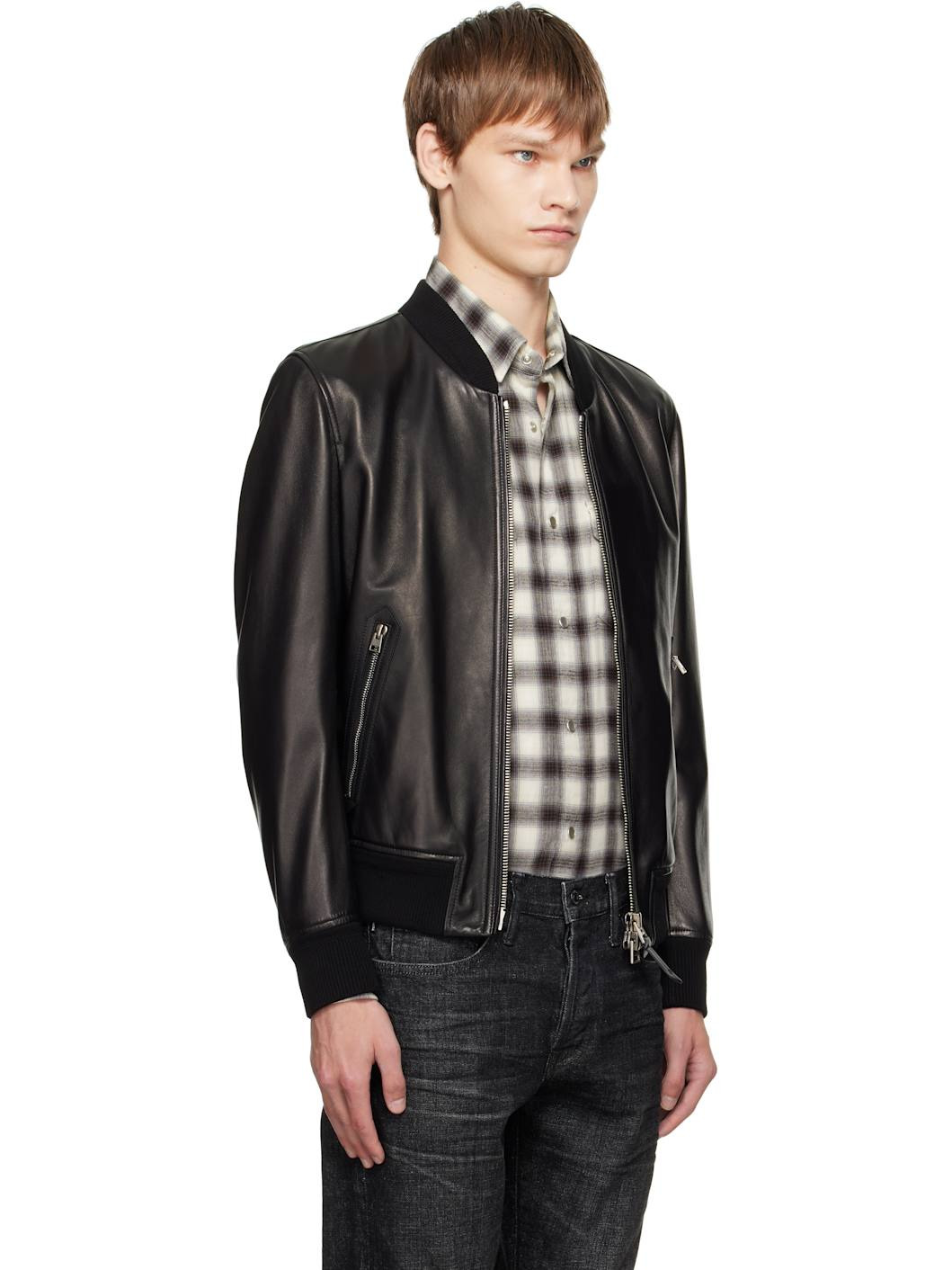 Black Shiny Nappa Plonge Leather Jacket - 2