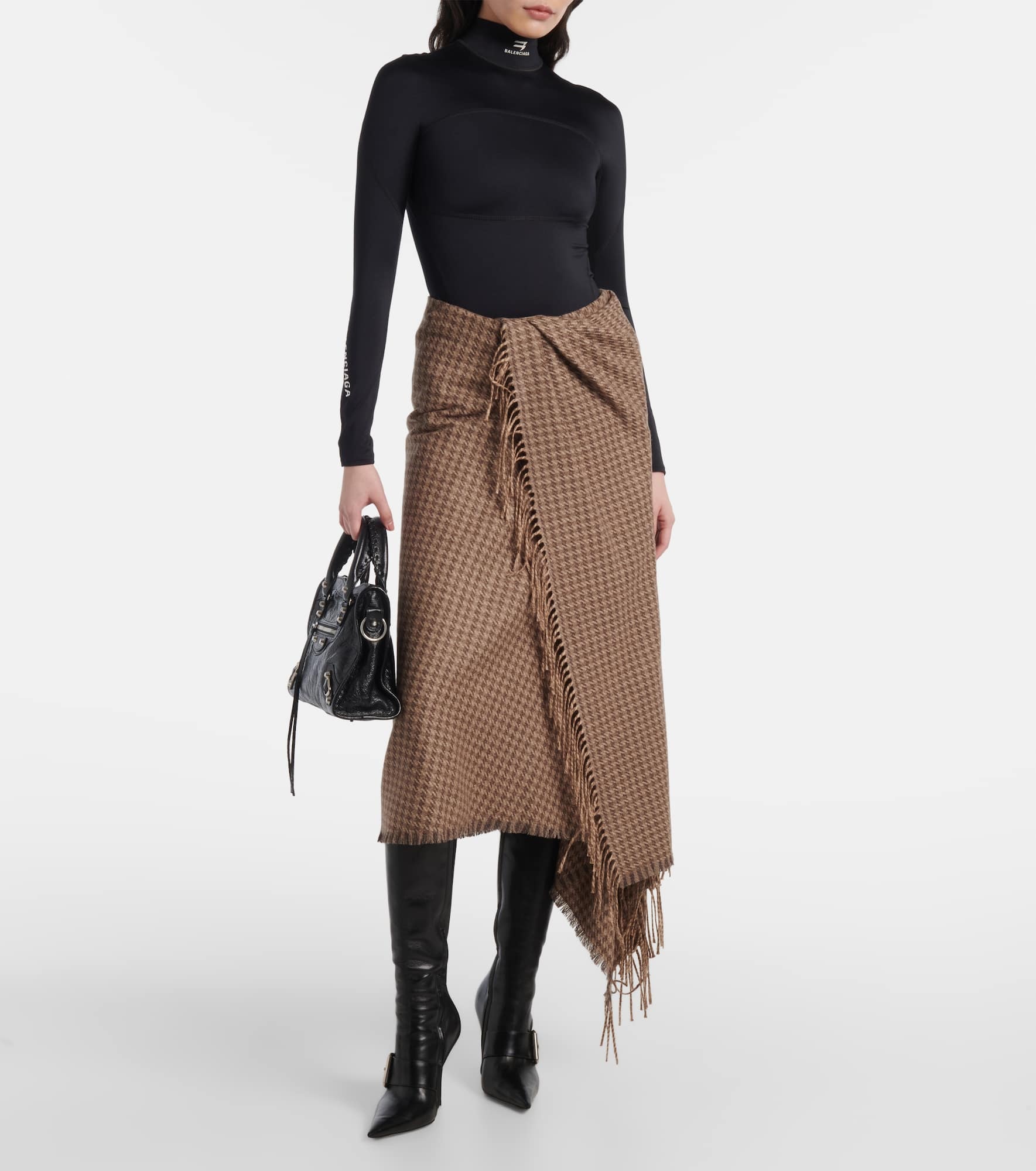 Houndstooth wool-blend wrap skirt - 2