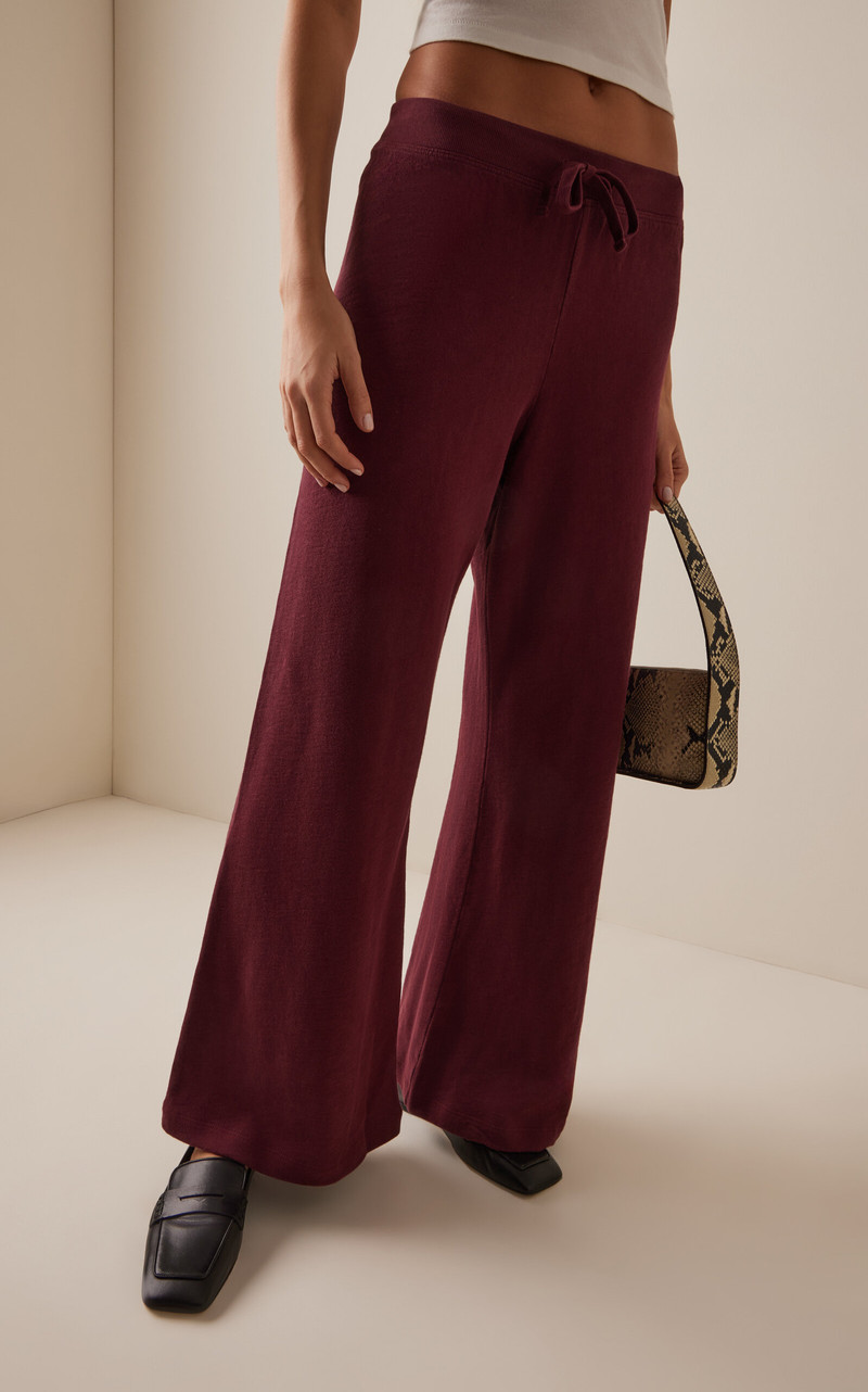 Drawstring Cotton Wide-Leg Sweatpants burgundy 3