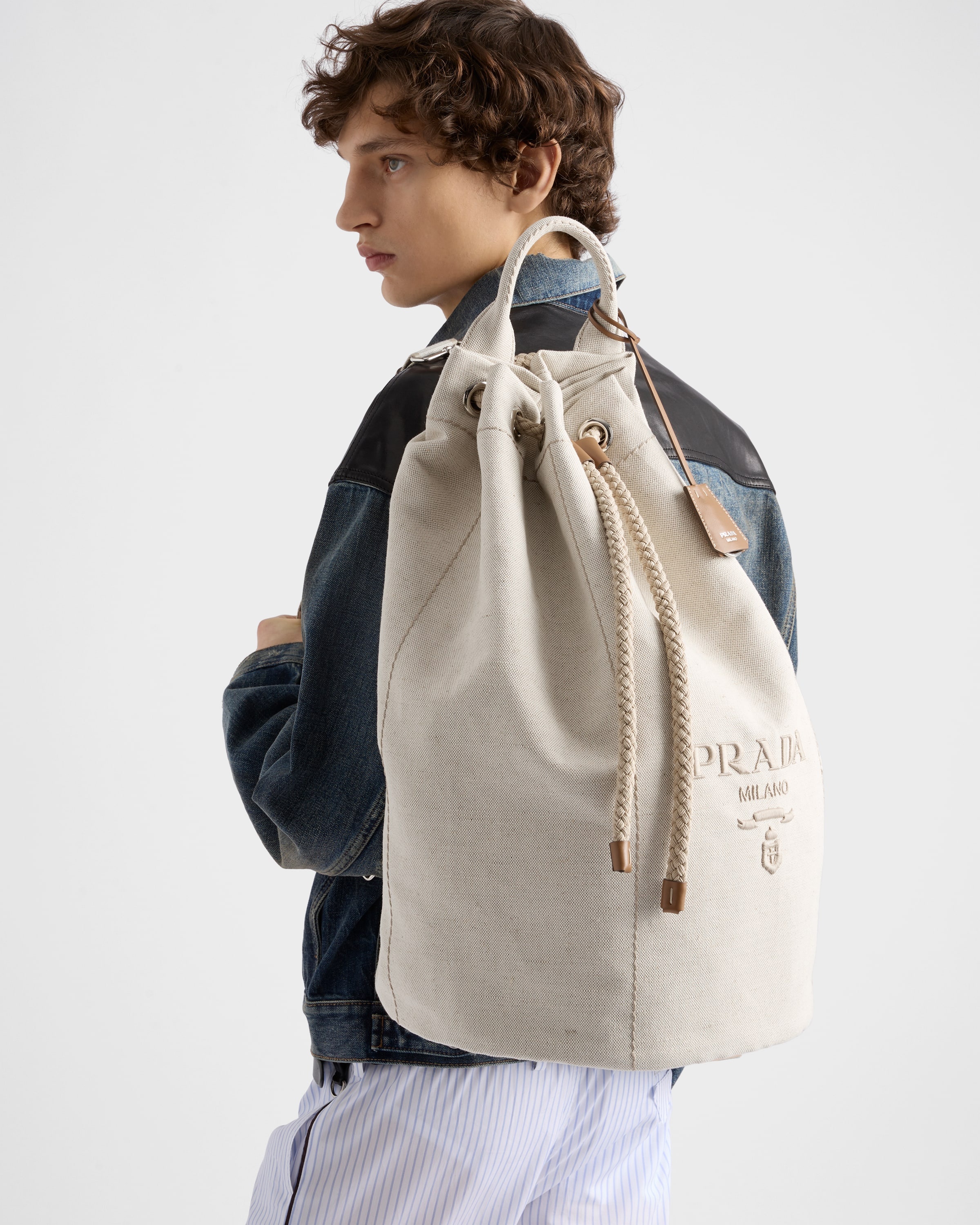 Linen blend drawstring duffel bag - 7