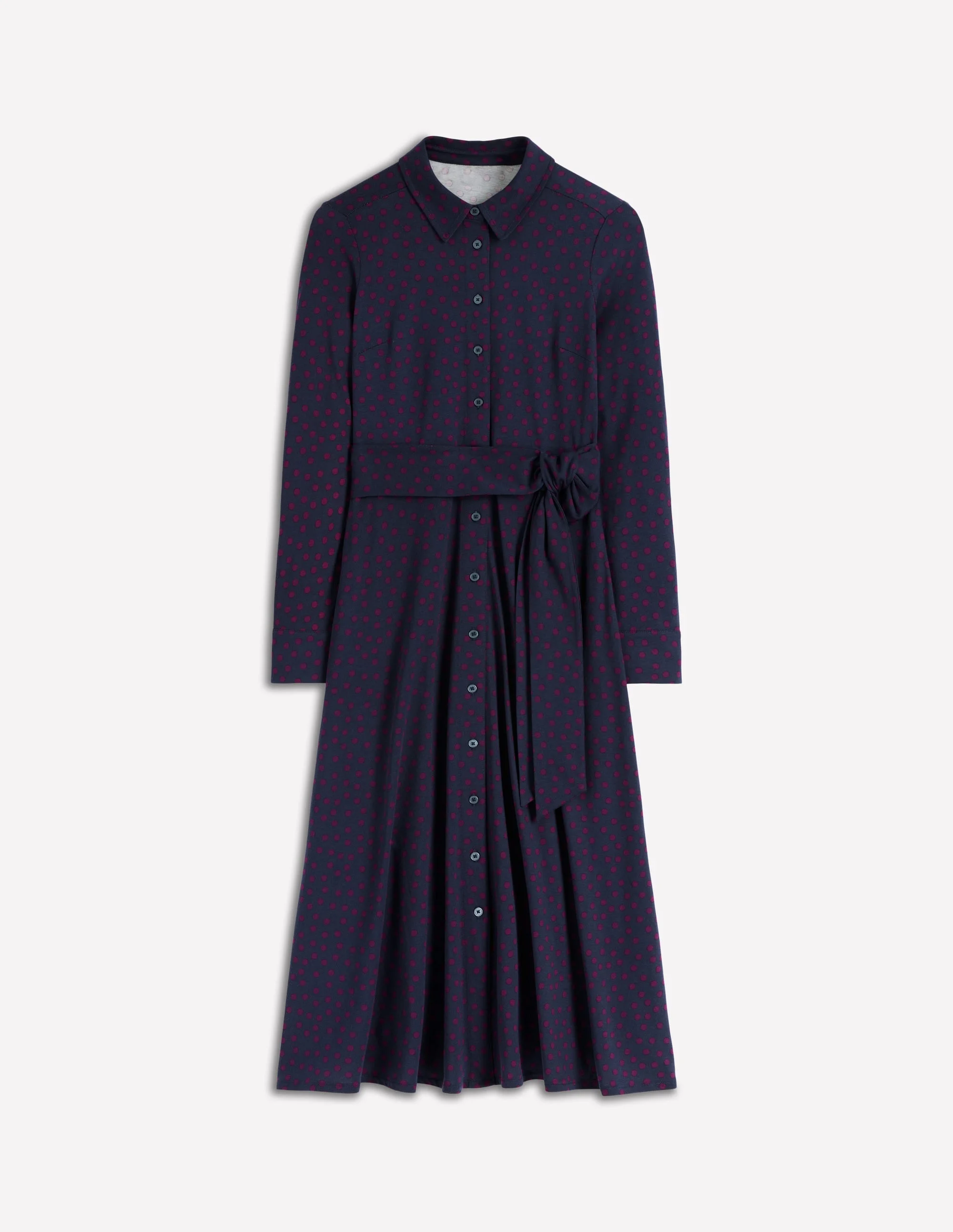 Marcia Jersey Shirt Dress-French Navy, Painted Dot - 1