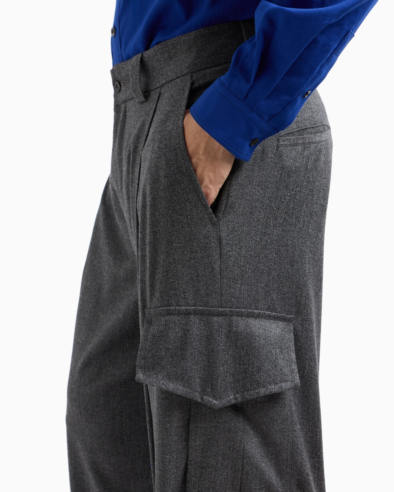 SINGLE-PLEAT MÉLANGE VIRGIN WOOL SANDBLASTED FABRIC TROUSERS - 5