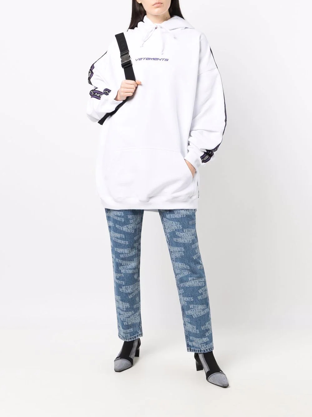 logo-print panelled hoodie - 3