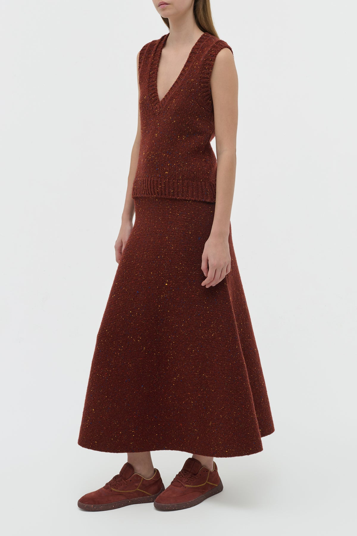 Eden Knit Maxi Skirt in Burnt Sienna Multi Speckle Cashmere - 3