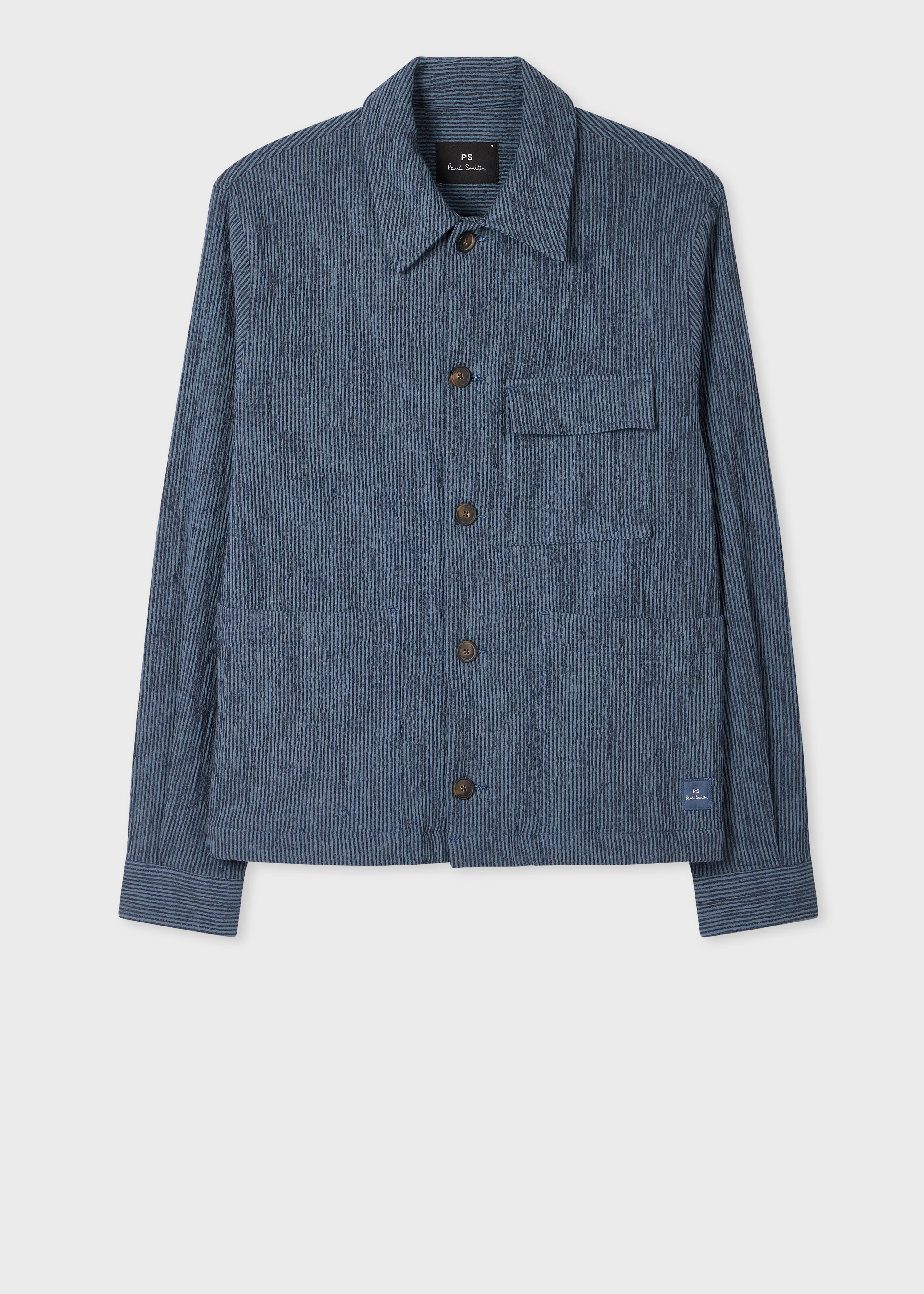 Mid Blue Textured Stripe Chore Jacket - 1