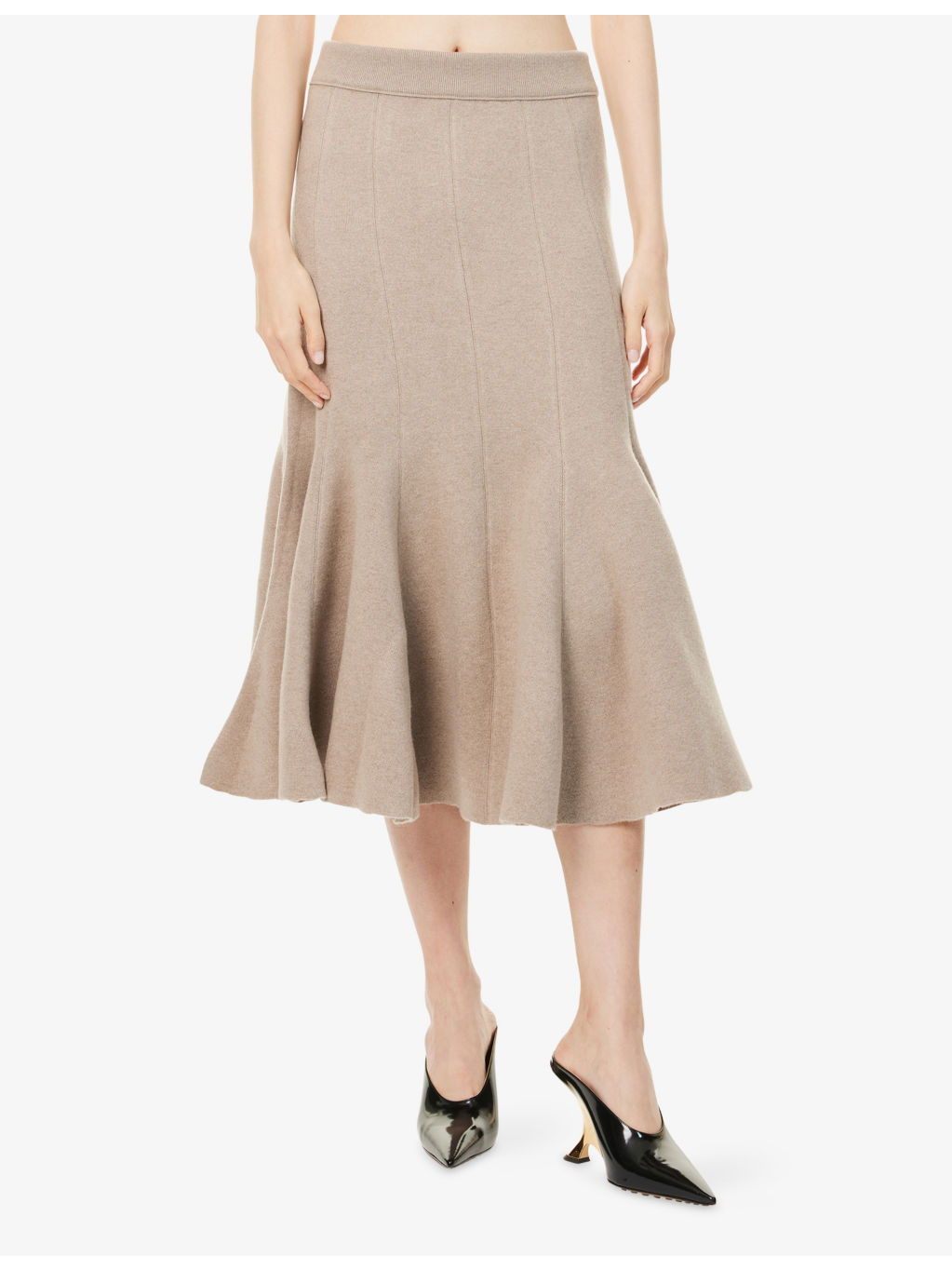 Flared High-Waist Cashmere-Blend Midi Skirt - 3