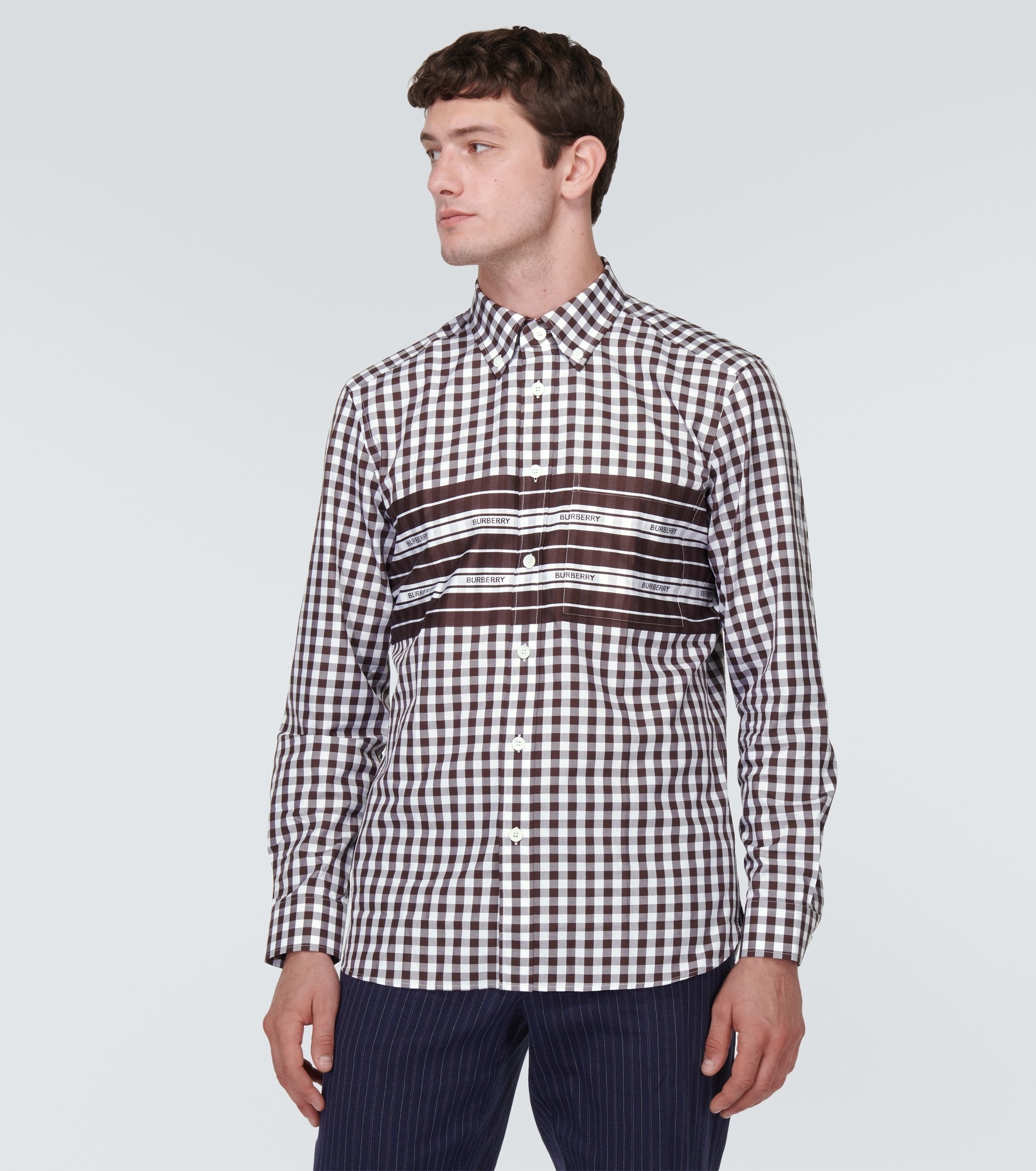 Logo checked cotton poplin shirt - 3