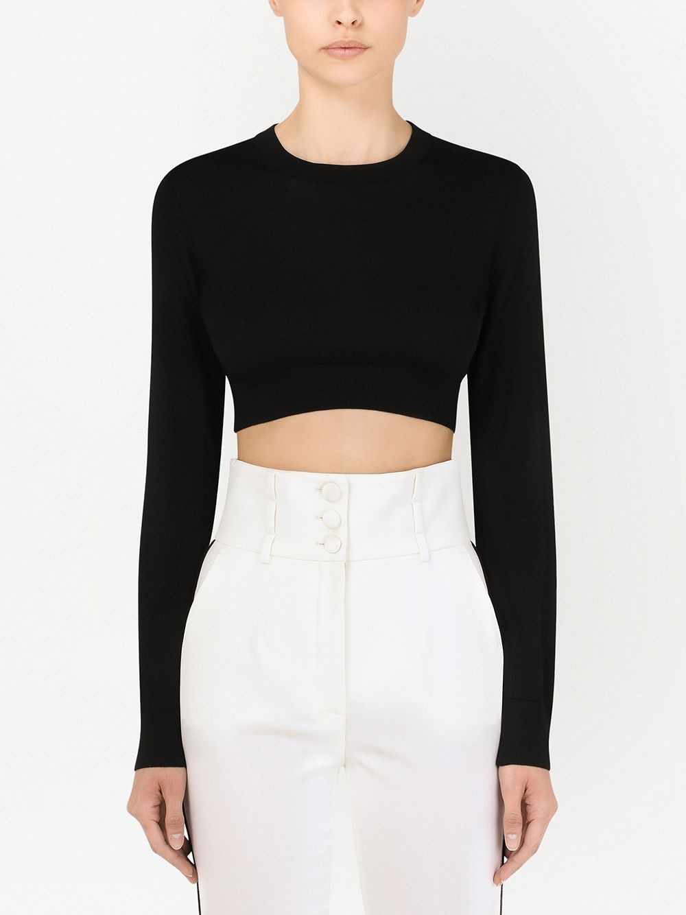 silk knit cropped jumper - 3