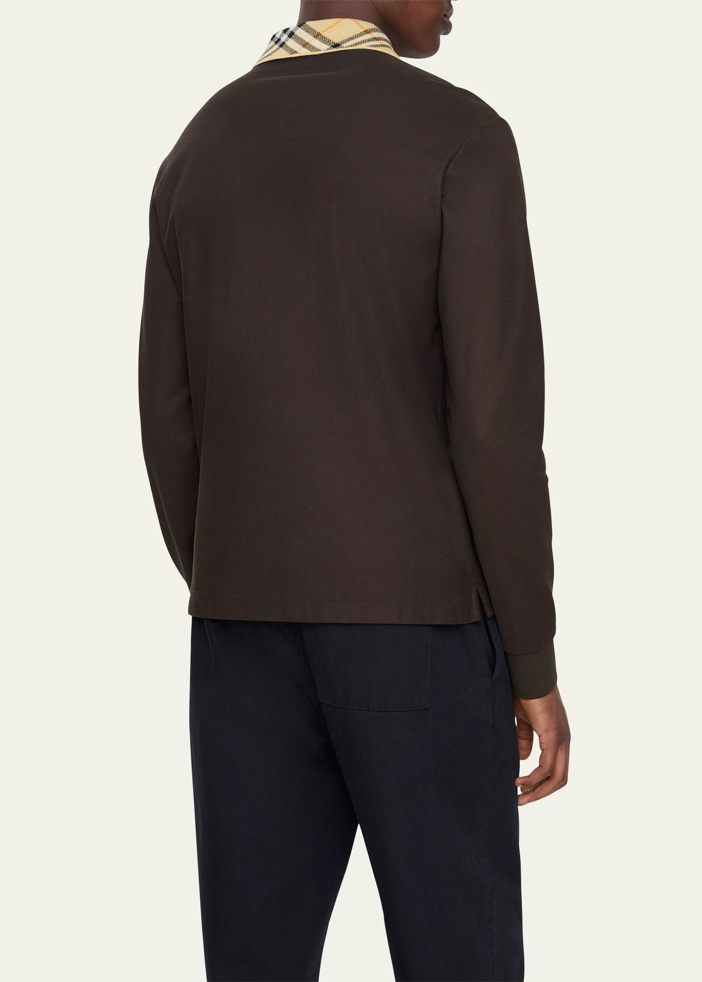 Men's Slim Cotton Check-Collar Long-Sleeve Polo Shirt - 3