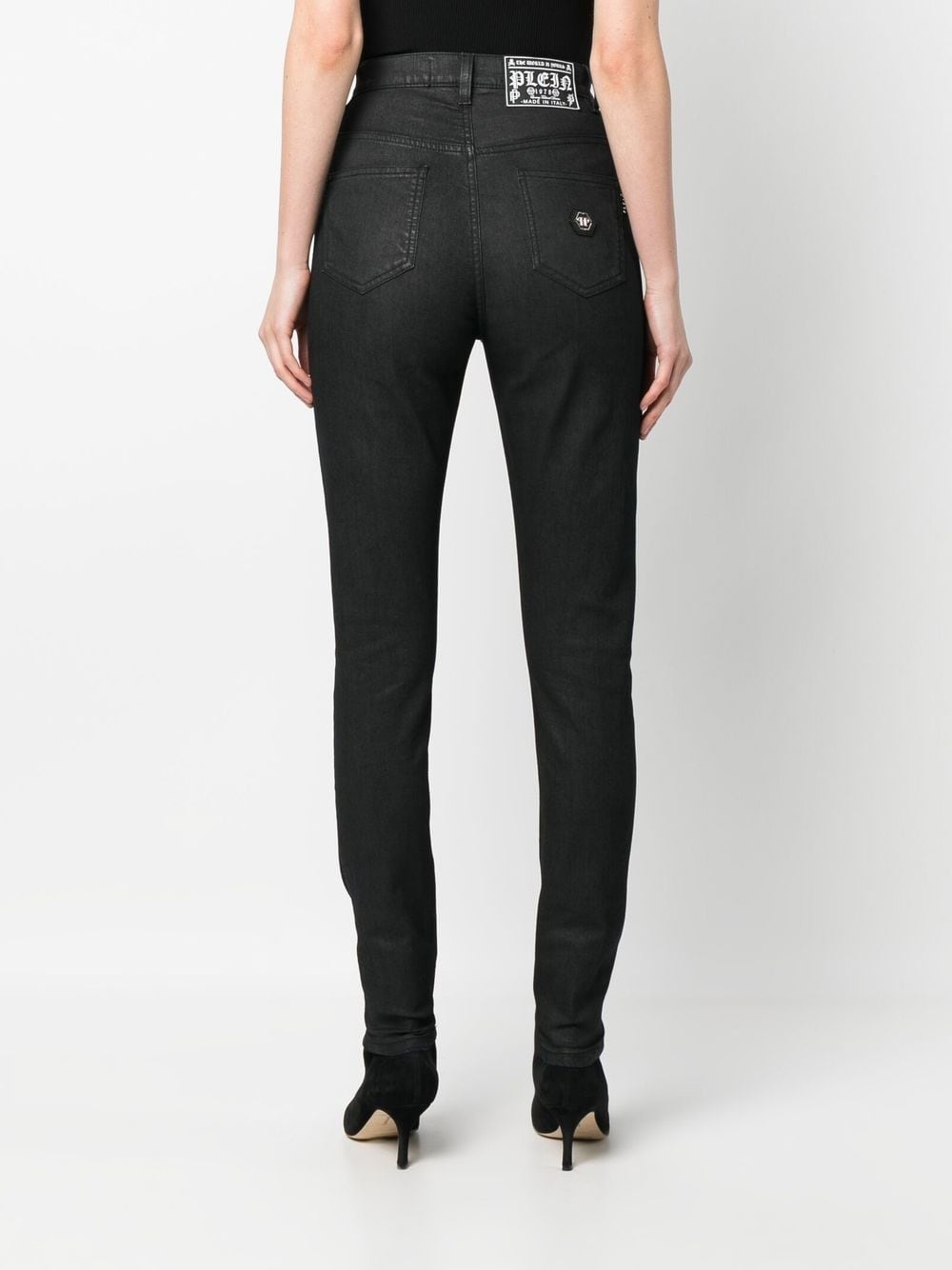 high-waisted denim leggings - 4