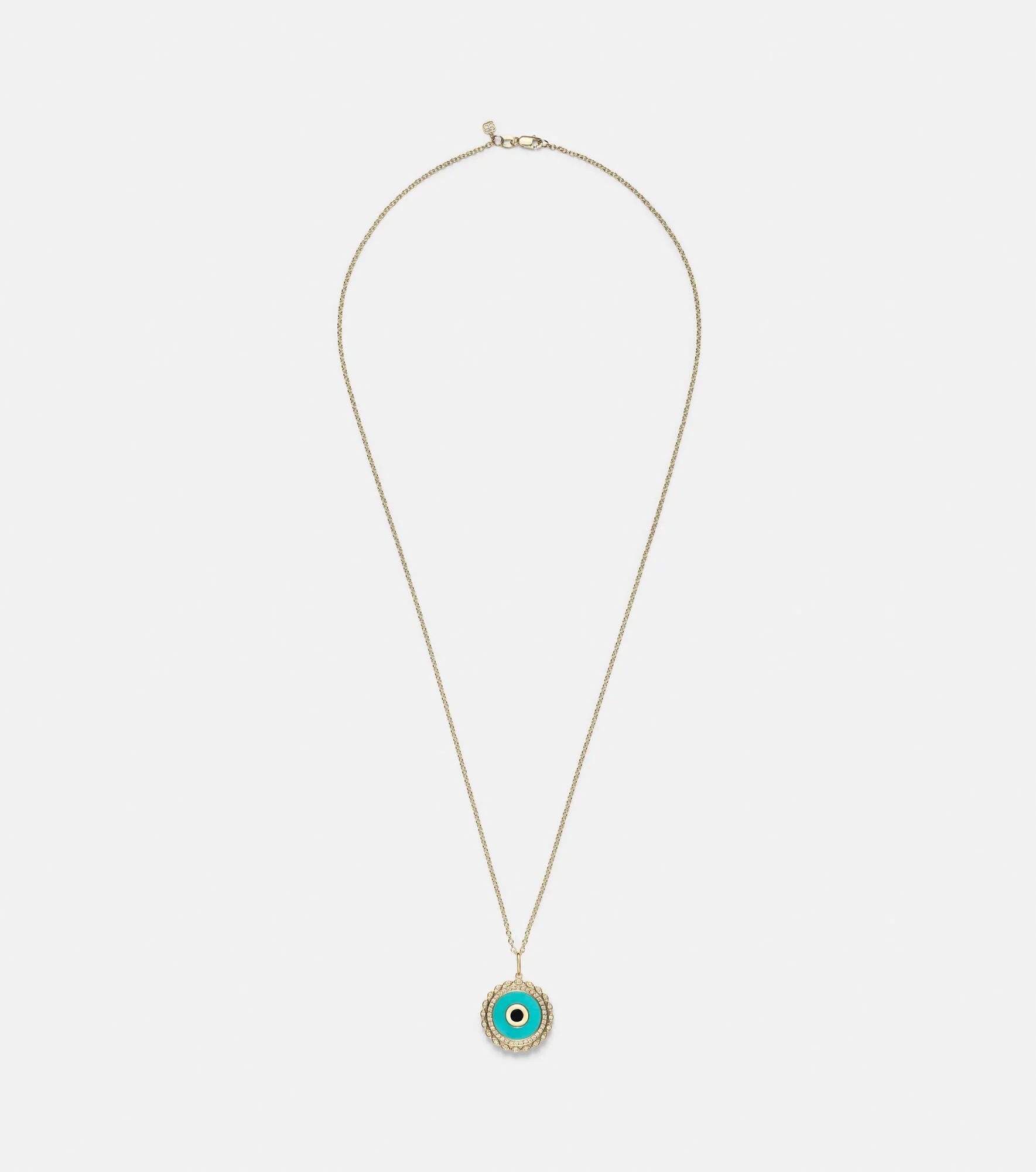 Large Evil Eye 14kt gold chain necklace with diamonds and turquoise - 1