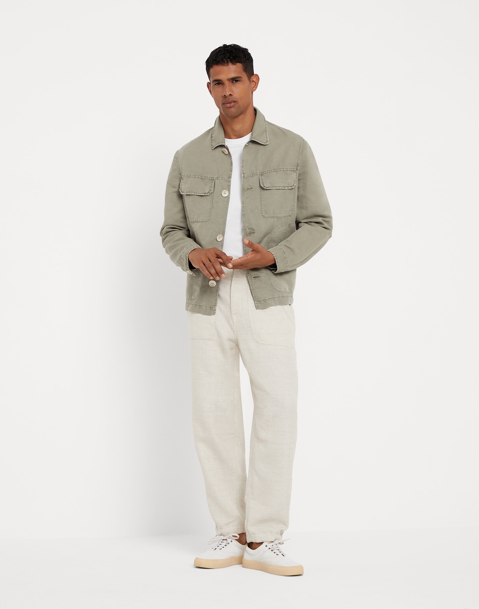 Garment-dyed overshirt in twisted linen and cotton gabardine - 5