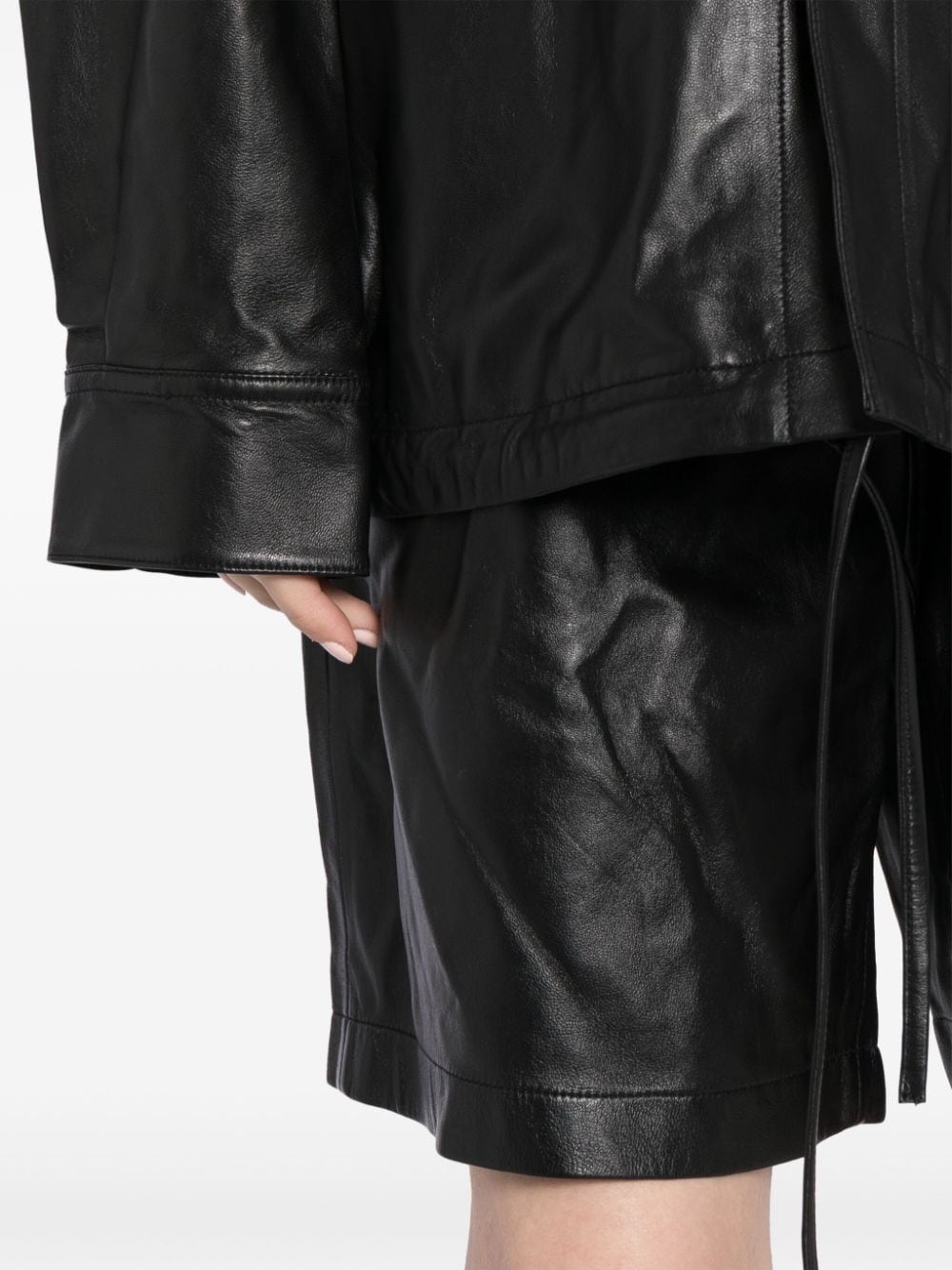 zip-up leather shorts - 5