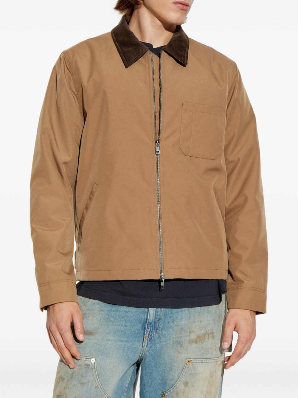 corduroy-collar zip-front jacket - 3