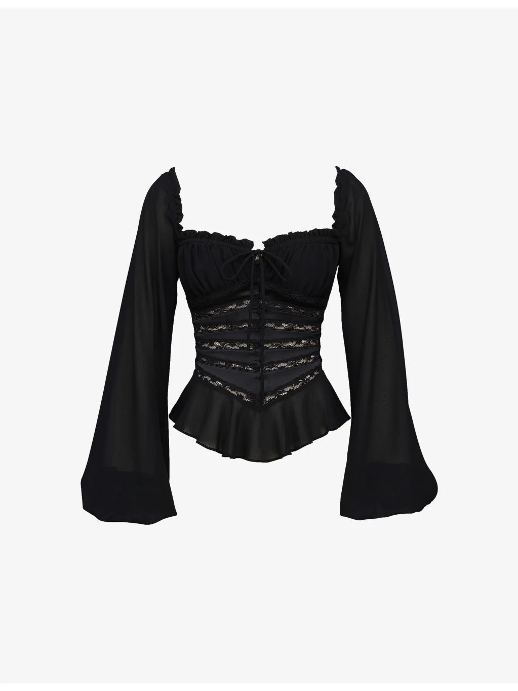 Cara Long-Sleeve Georgette Peplum Top - 1
