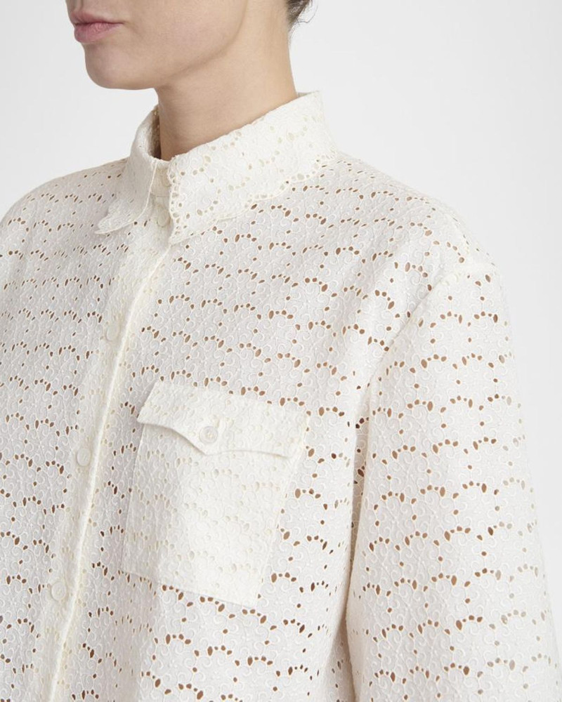Short-Sleeve Eyelet Cotton Crop Button-Down Shirt 5