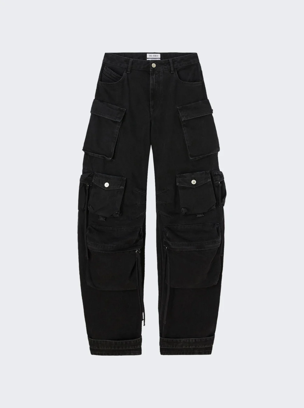Washed Denim Cargo Pants Black - 1