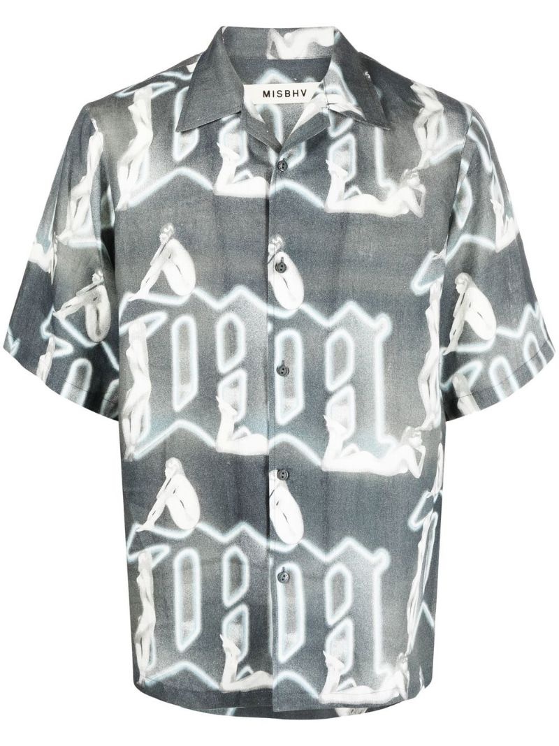 linen monogram-pattern shirt - 1