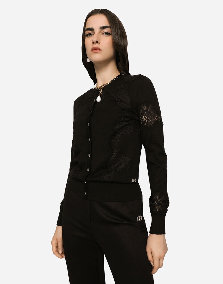 Cashmere and silk cardigan with lace inlay - 2