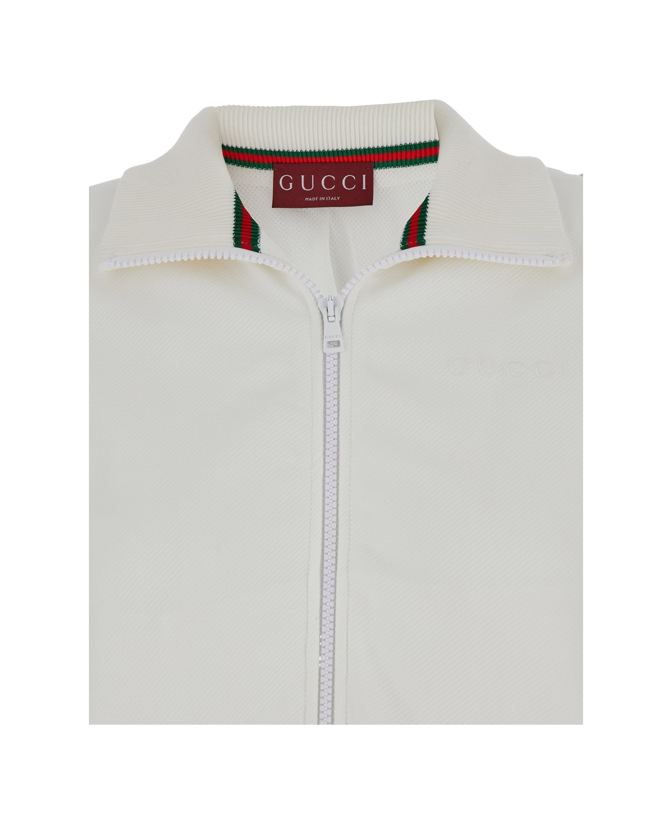 White Crop Sweatshirt With Web Detail In Polyamide Woman - 2
