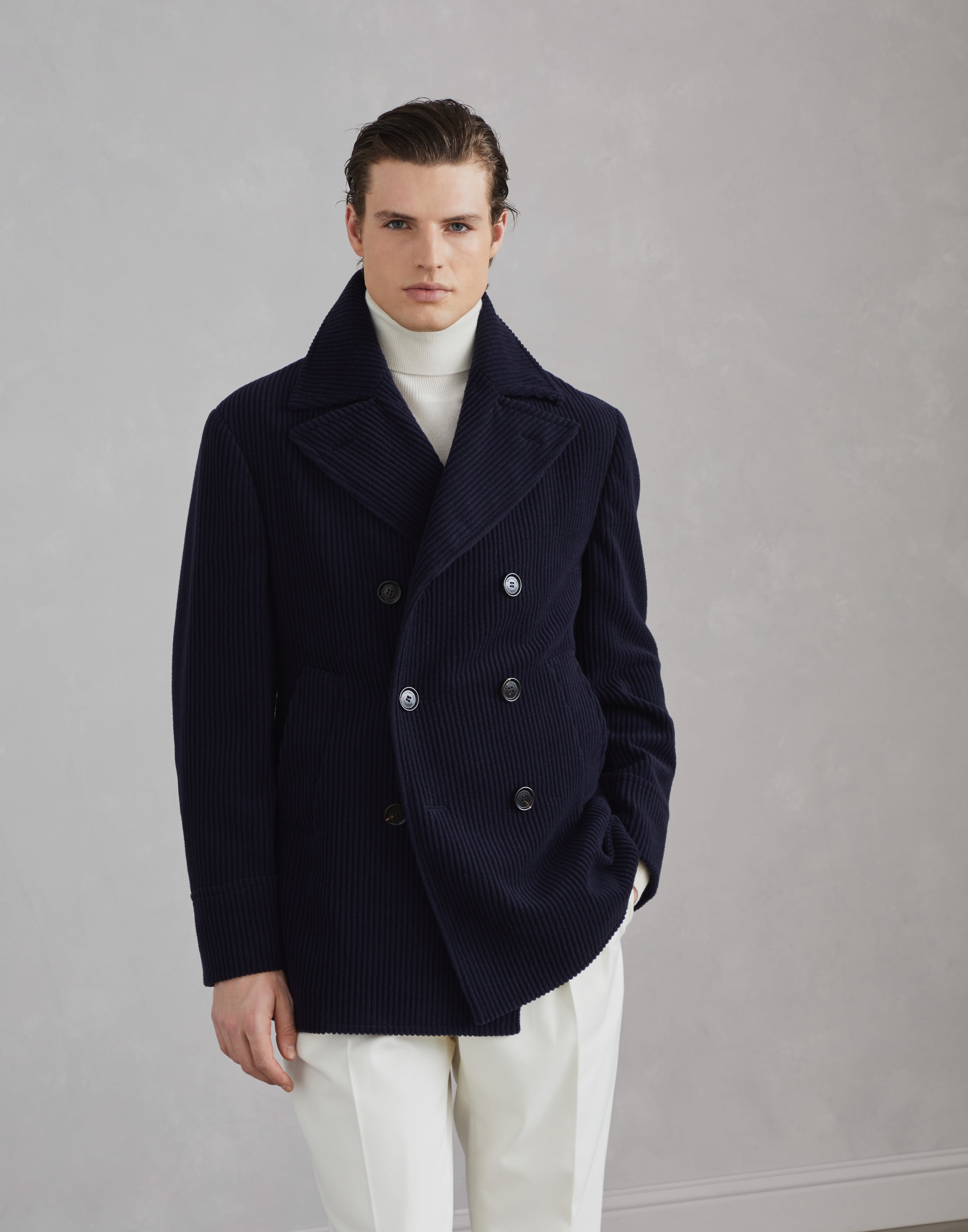 Cashmere wide wale corduroy pea coat - 1