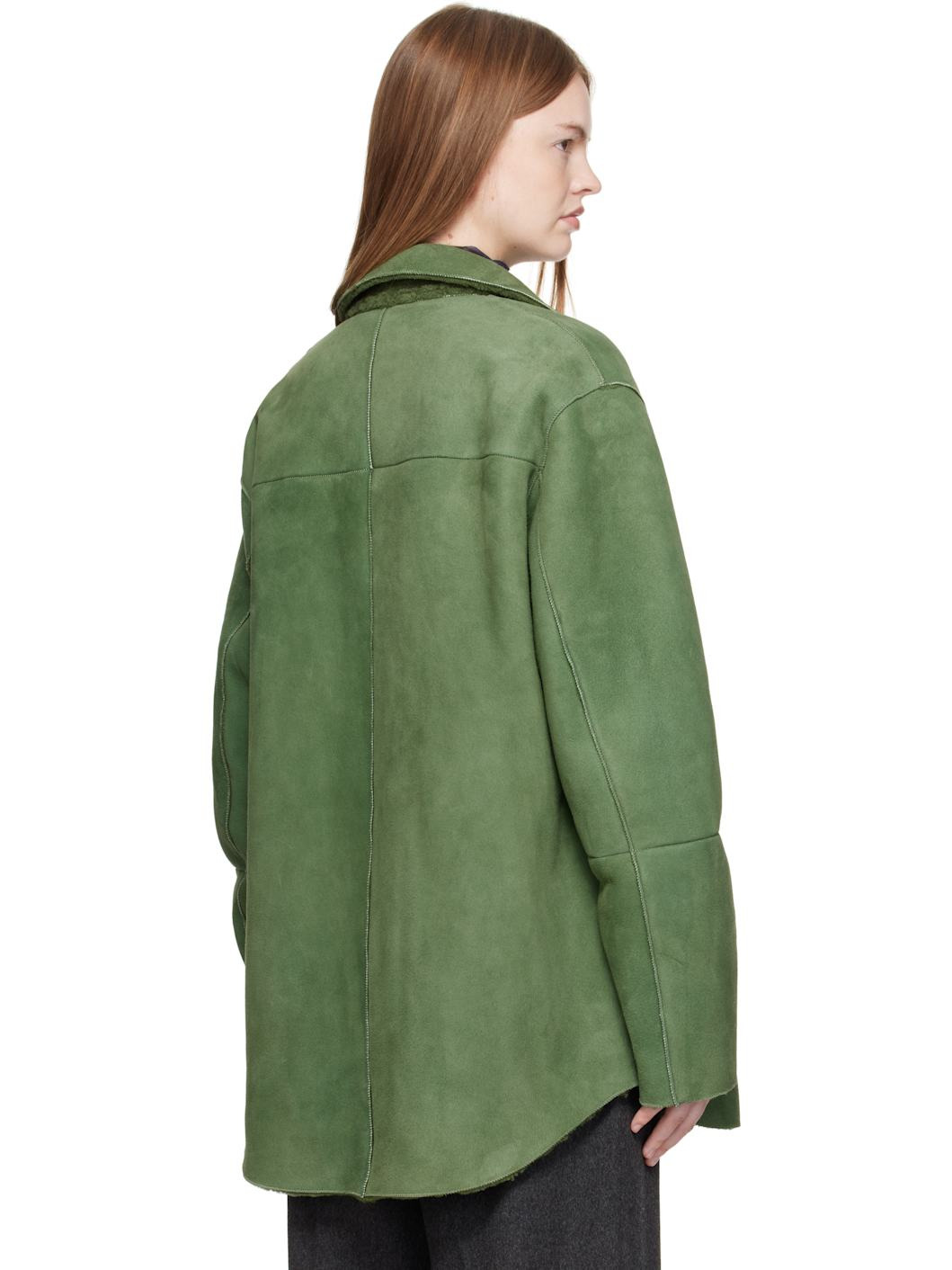 Green Merino Mouton Shearling Shirt Jacket - 3