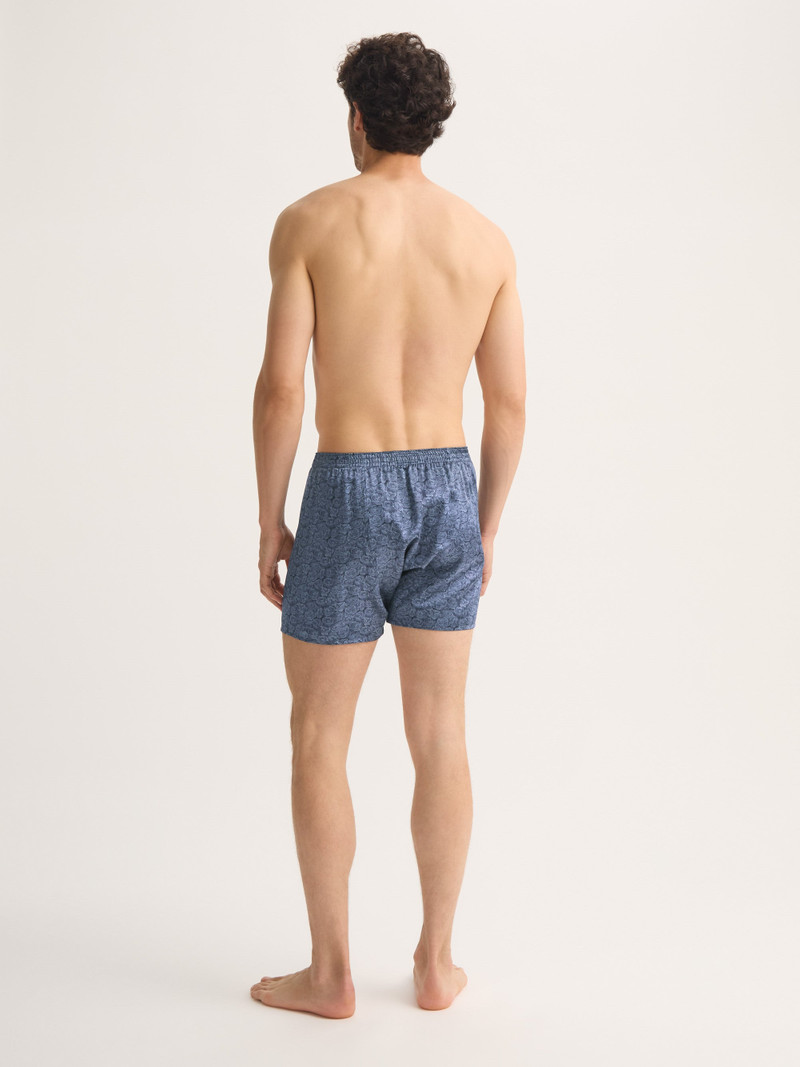 Men's Classic Fit Boxers Silk Navy Blue Rose Print 3