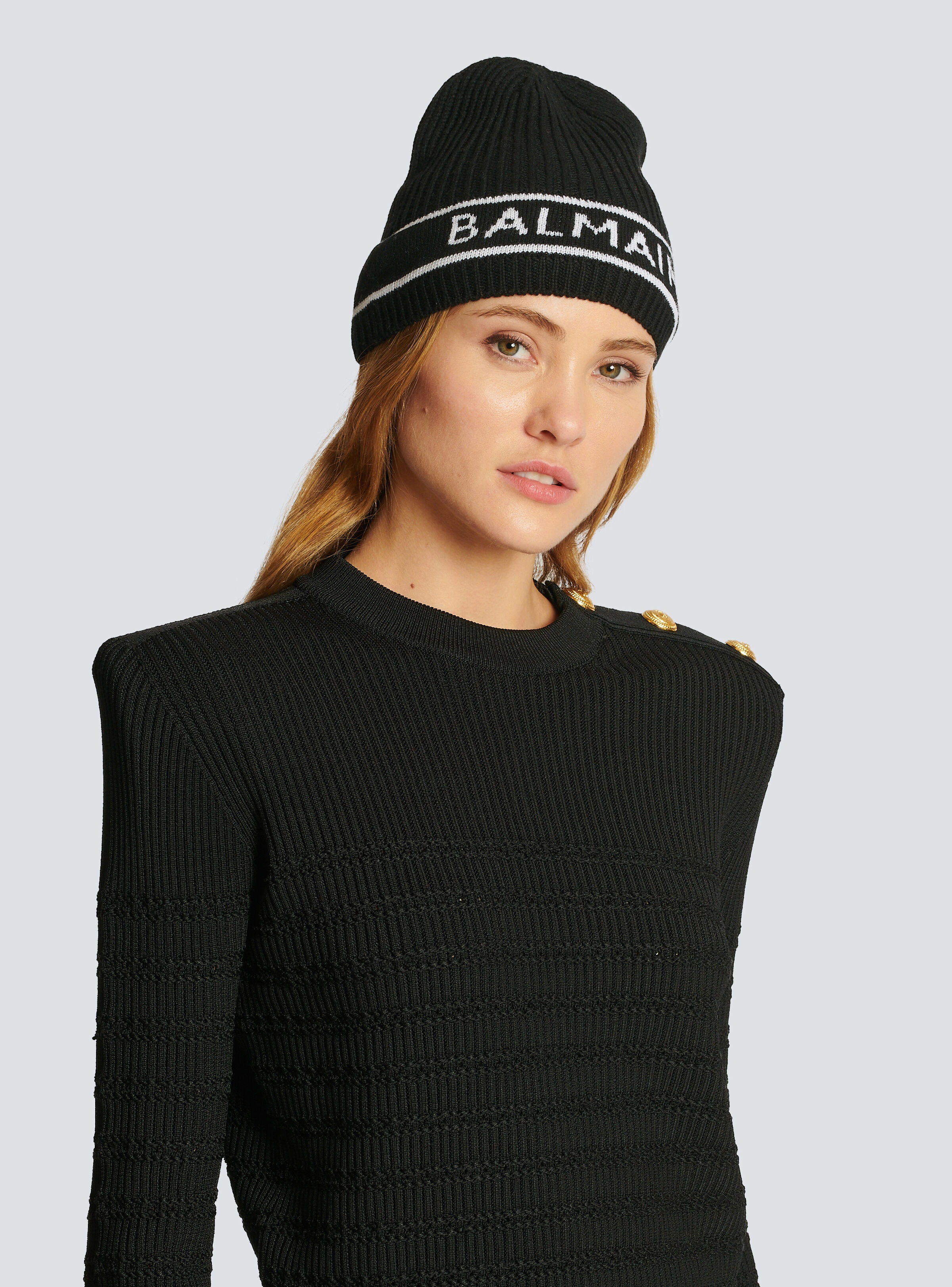 Balmain logo embroidered wool hat - 5