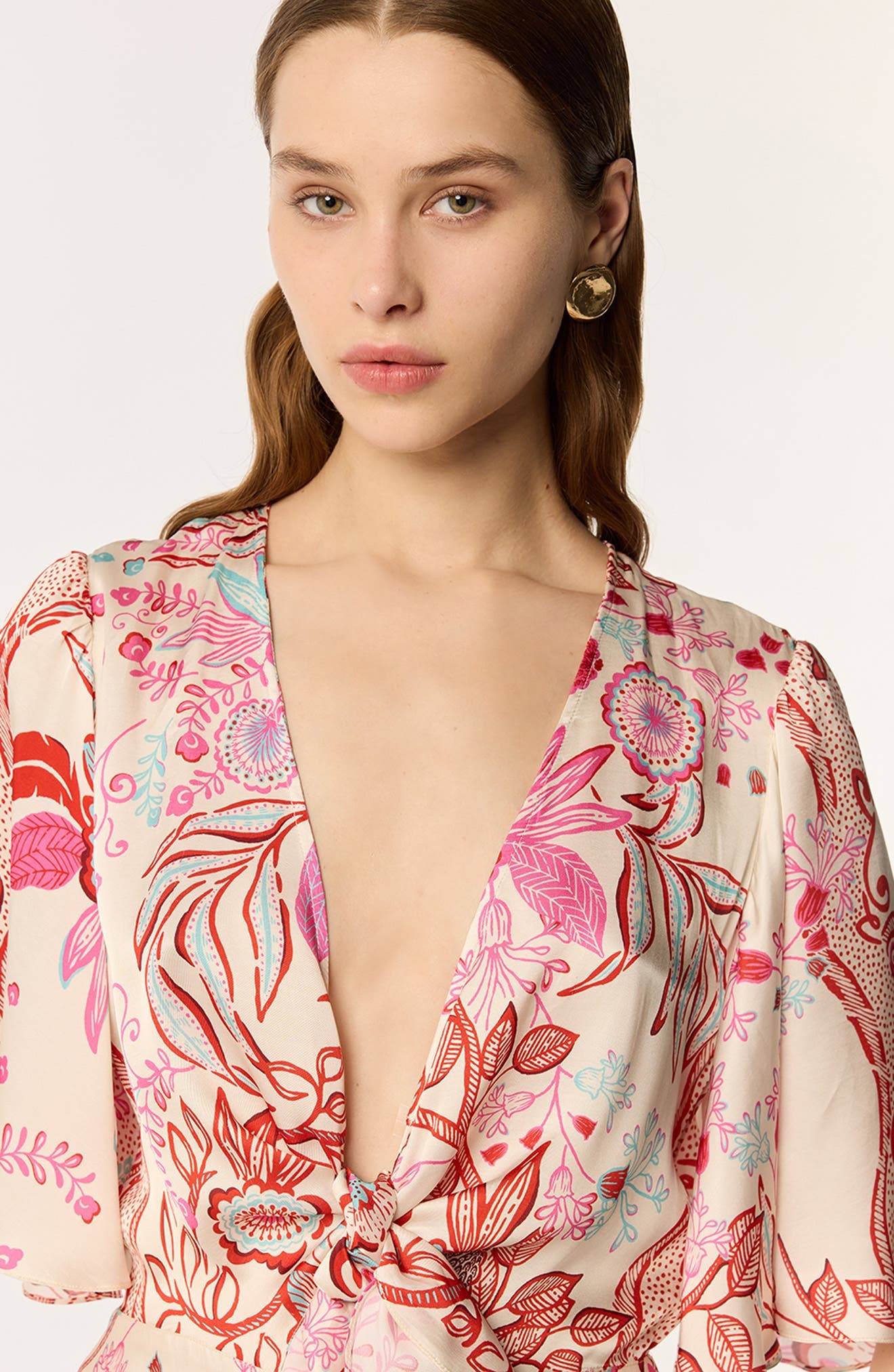 Poupette St Barth Celie Flutter Sleeve Wide Leg Jumpsuit in Red Geo Fish at Nordstrom - 3