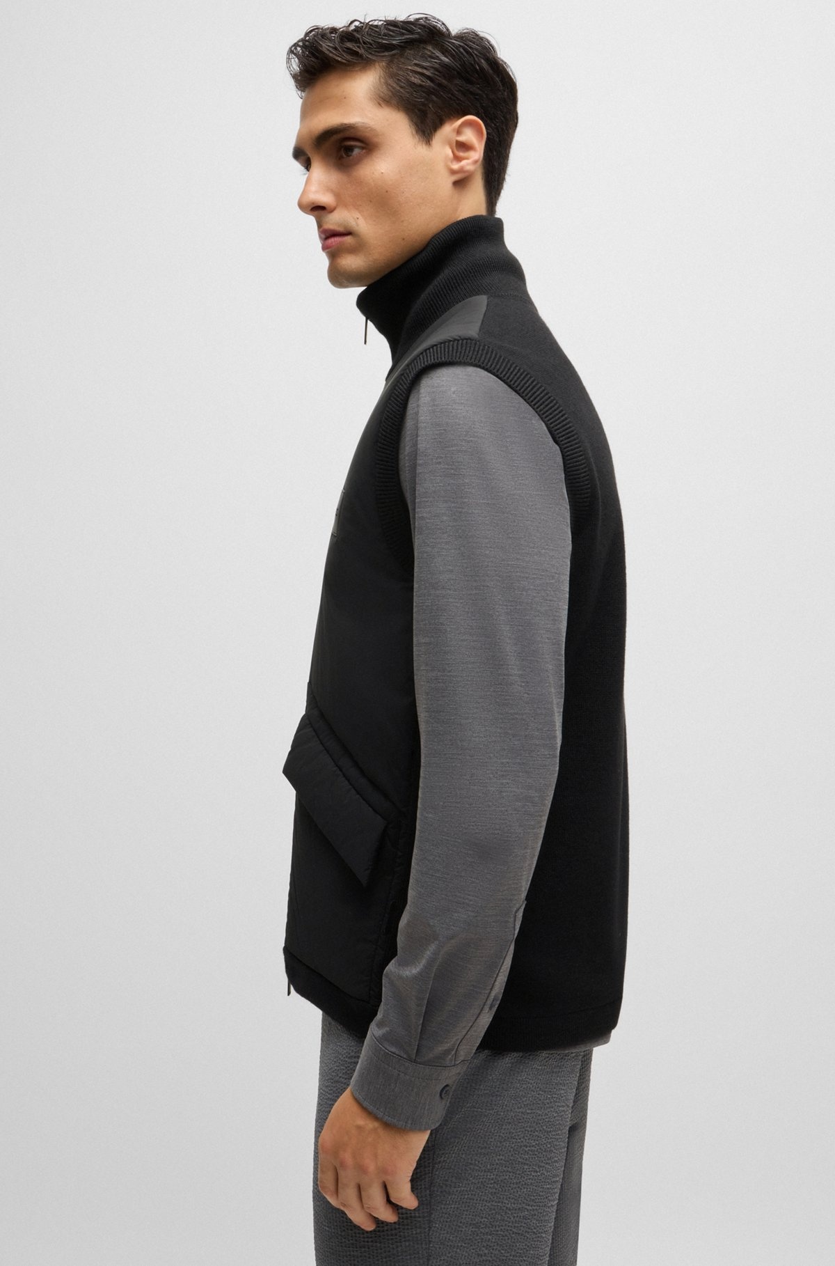 PADDED MIXED-MATERIAL GILET WITH LOGO BADGE - 6