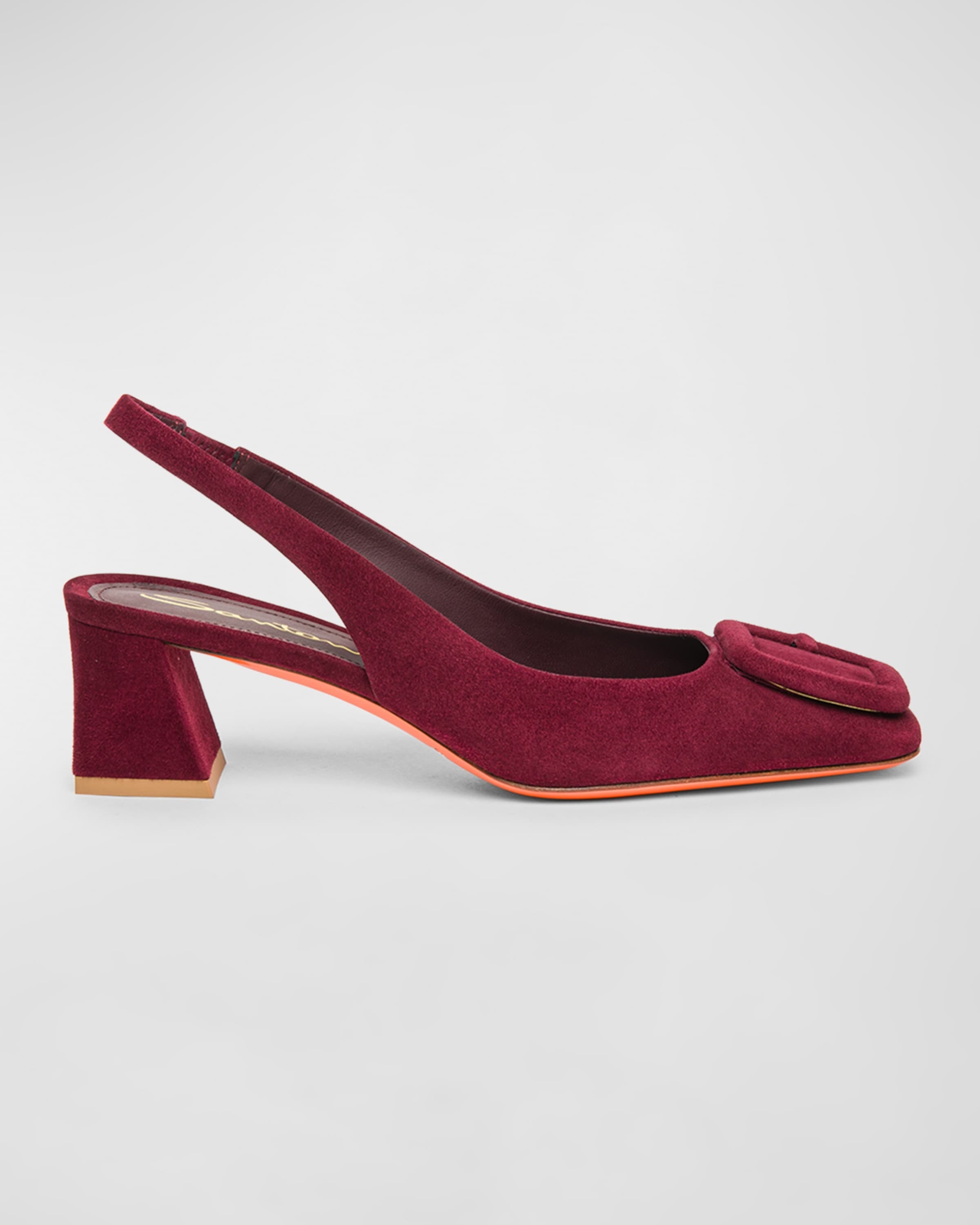 Suede Buckle Slingback Pumps - 1