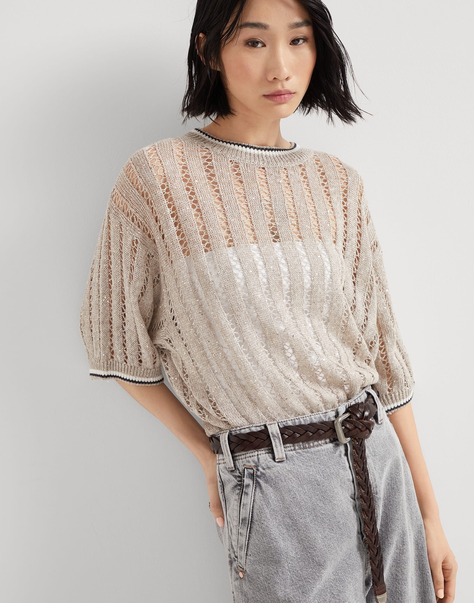 Linen dazzling ribbed net sweater - 4