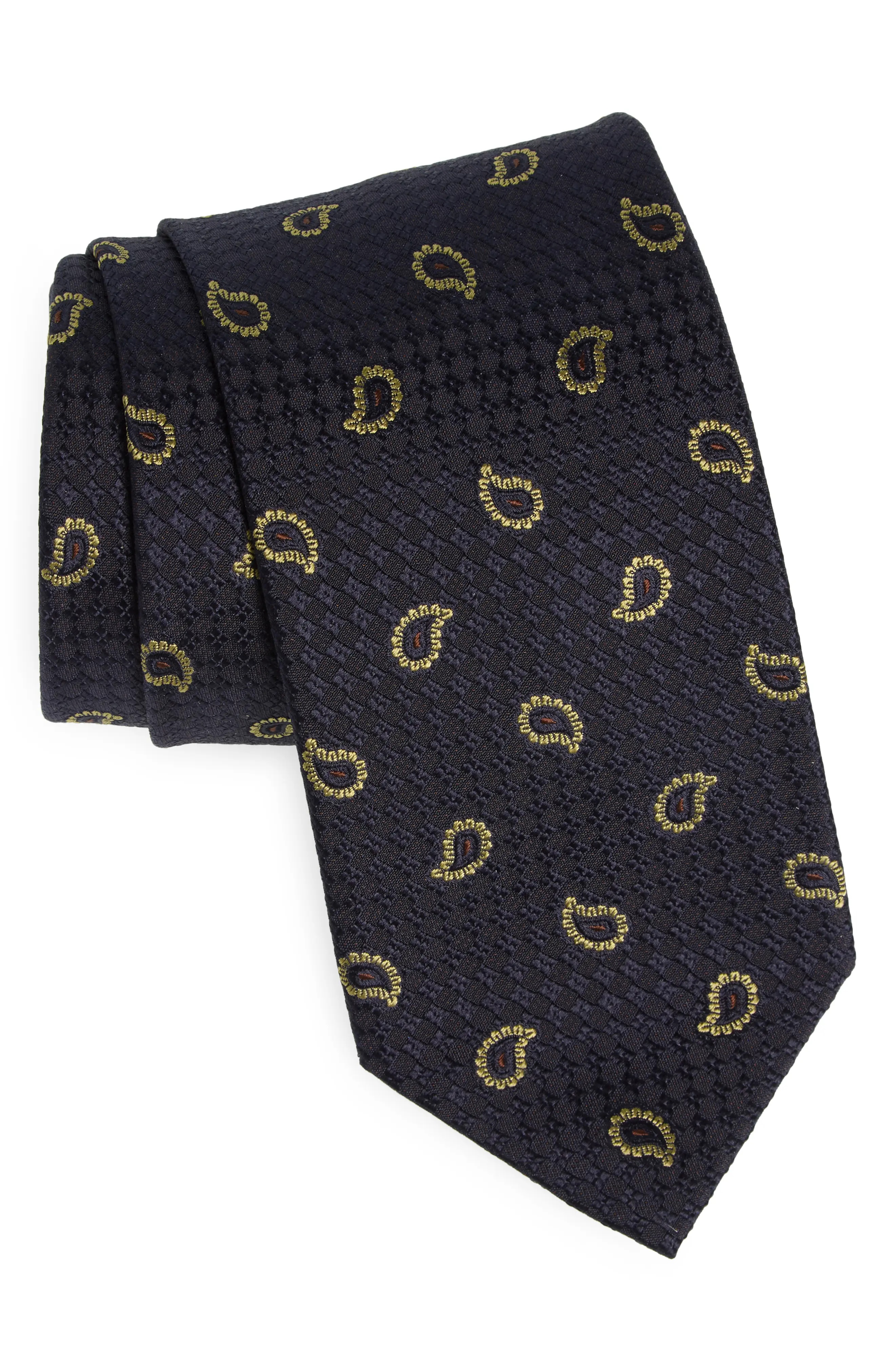 Paisley Silk Jacquard Tie in Midnight Blue/Lemon - 1