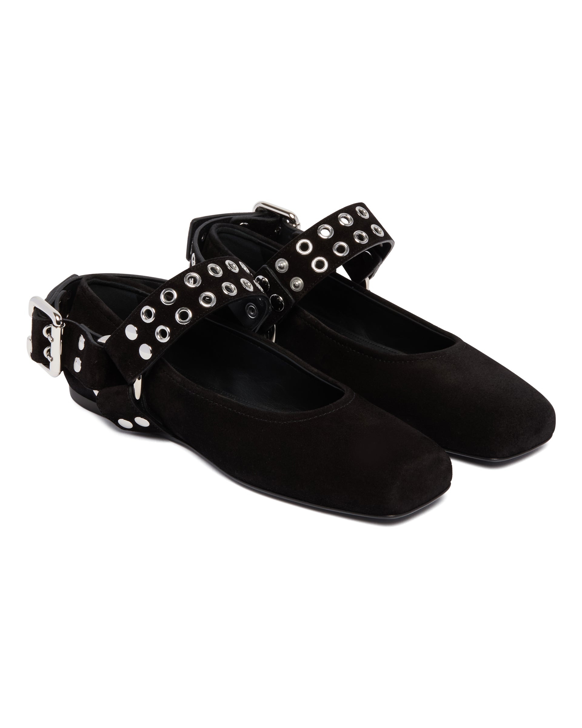 Black Suede Biker Ballet Flats - 3