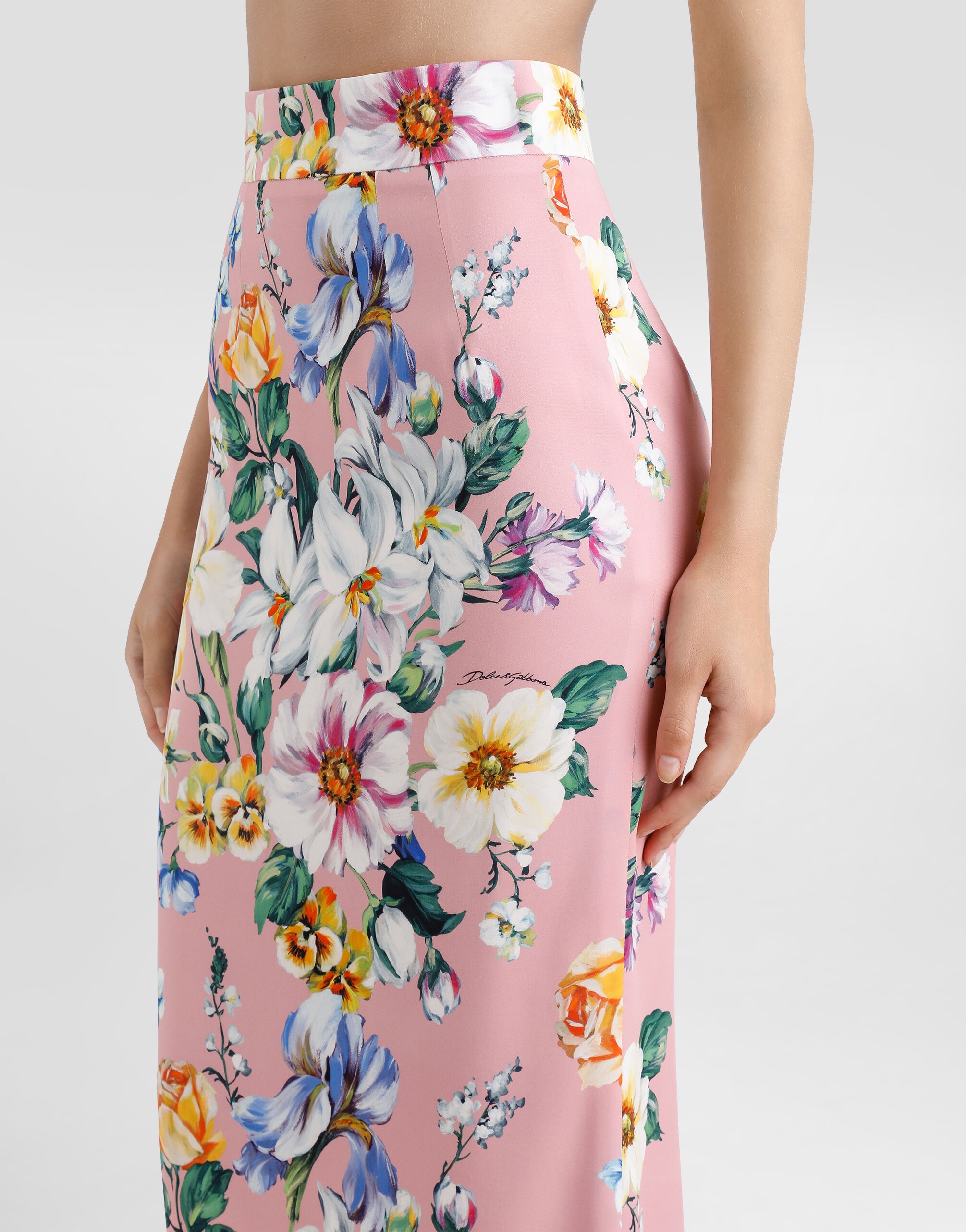 Floral-print charmeuse calf-length skirt - 4