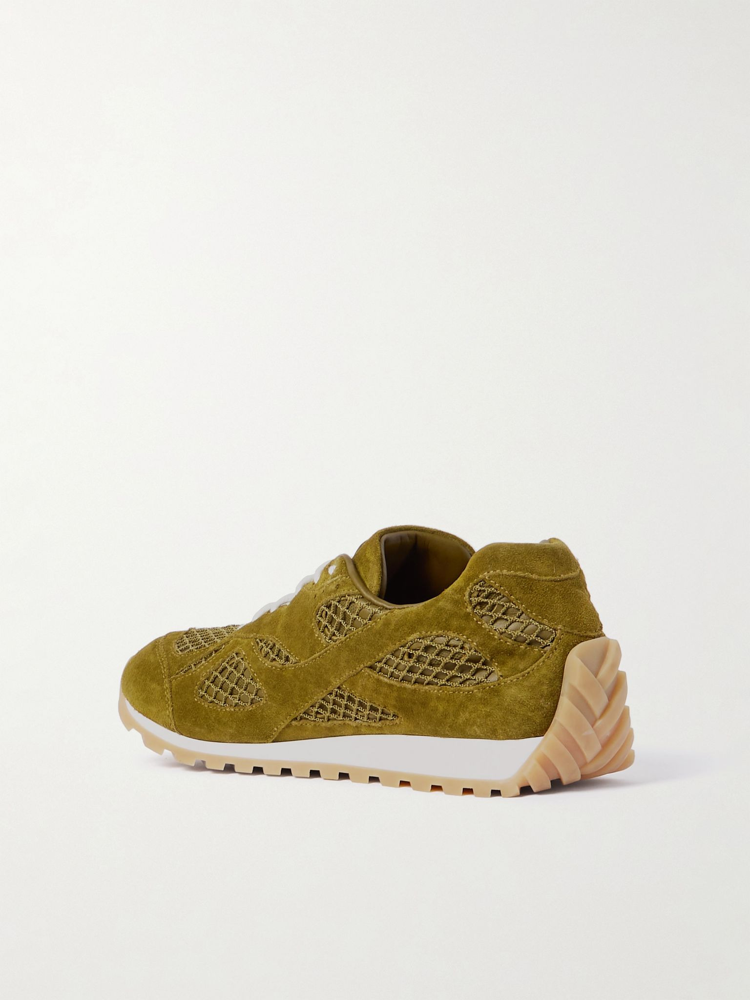 Orbit suede, leather, mesh and fishnet sneakers Green - 3