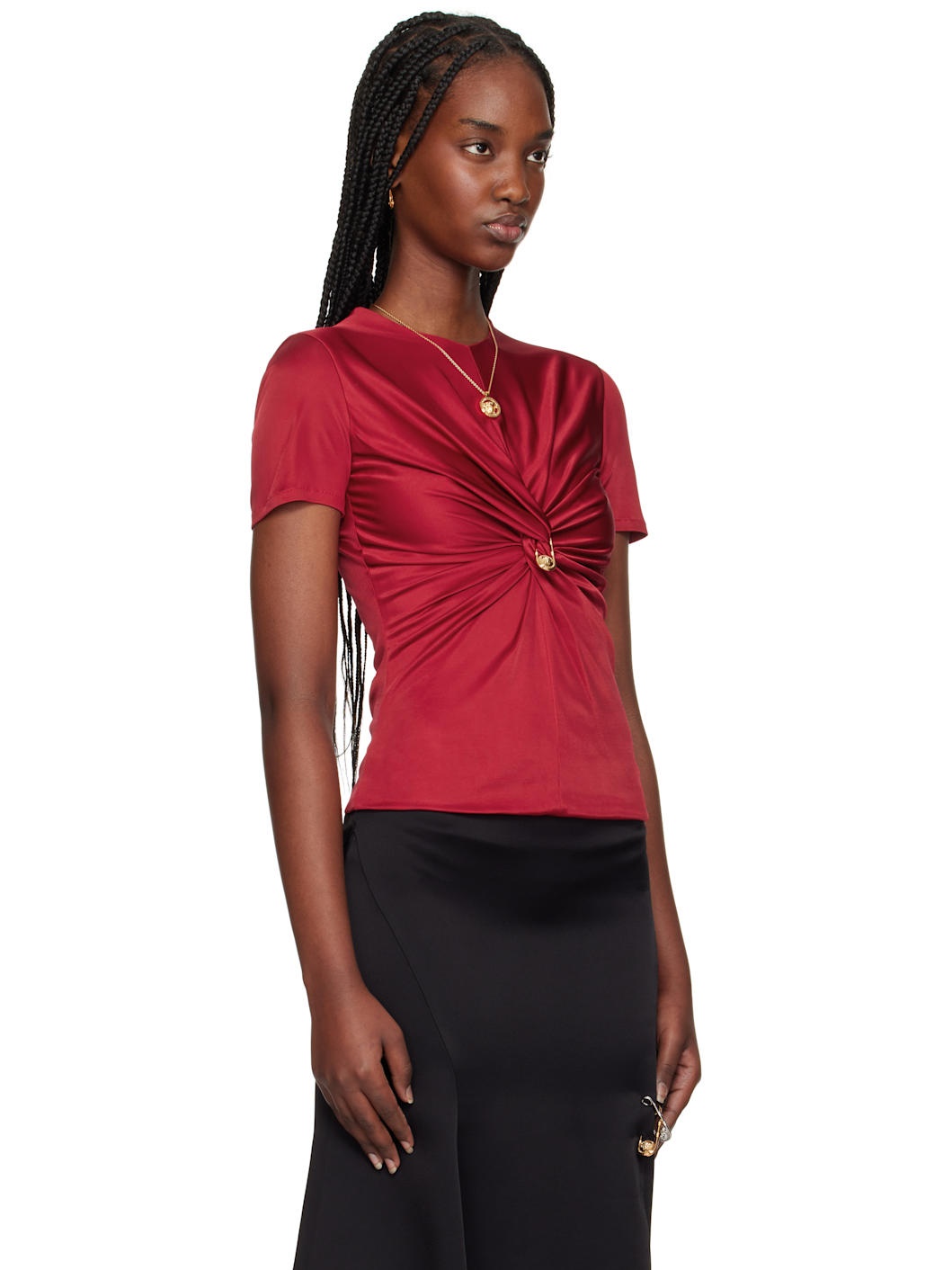 Red Safety Pin Gathered Top - 2