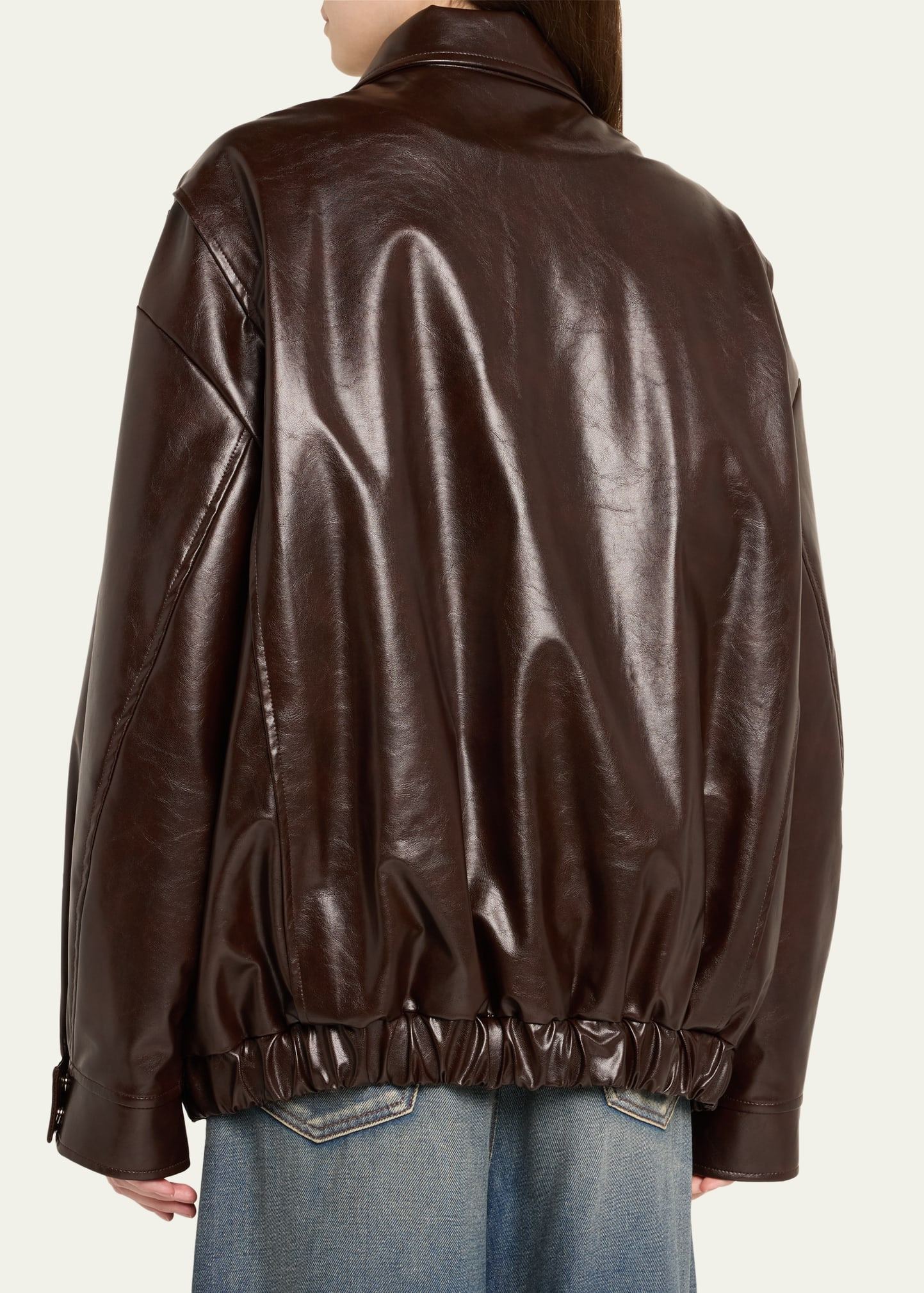 Oversized Vegan Leather Sports Jacket - 3