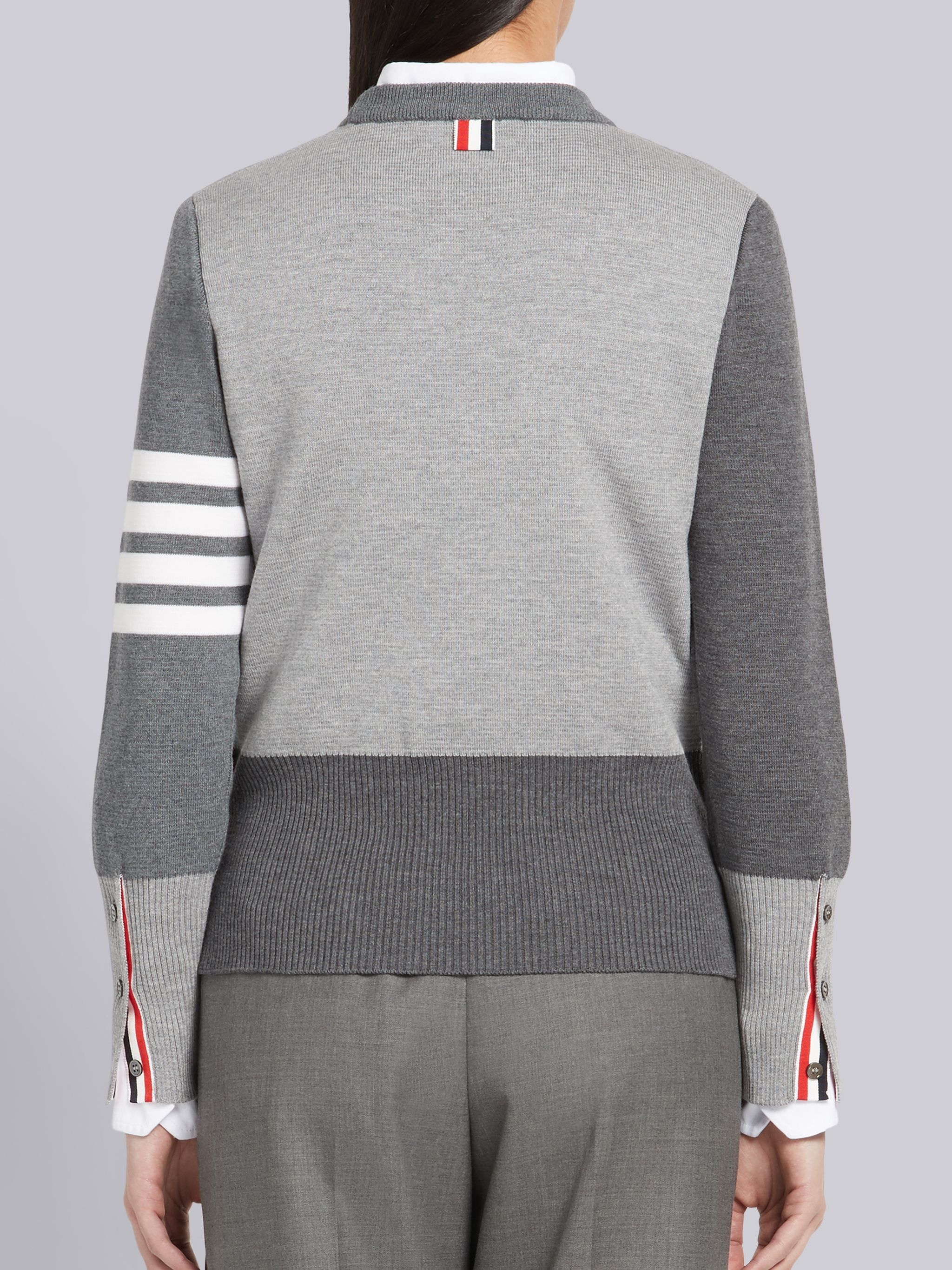 Tonal Grey Fun-mix Milano Stitch Fine Merino Wool 4-bar Crew Neck Pullover - 3