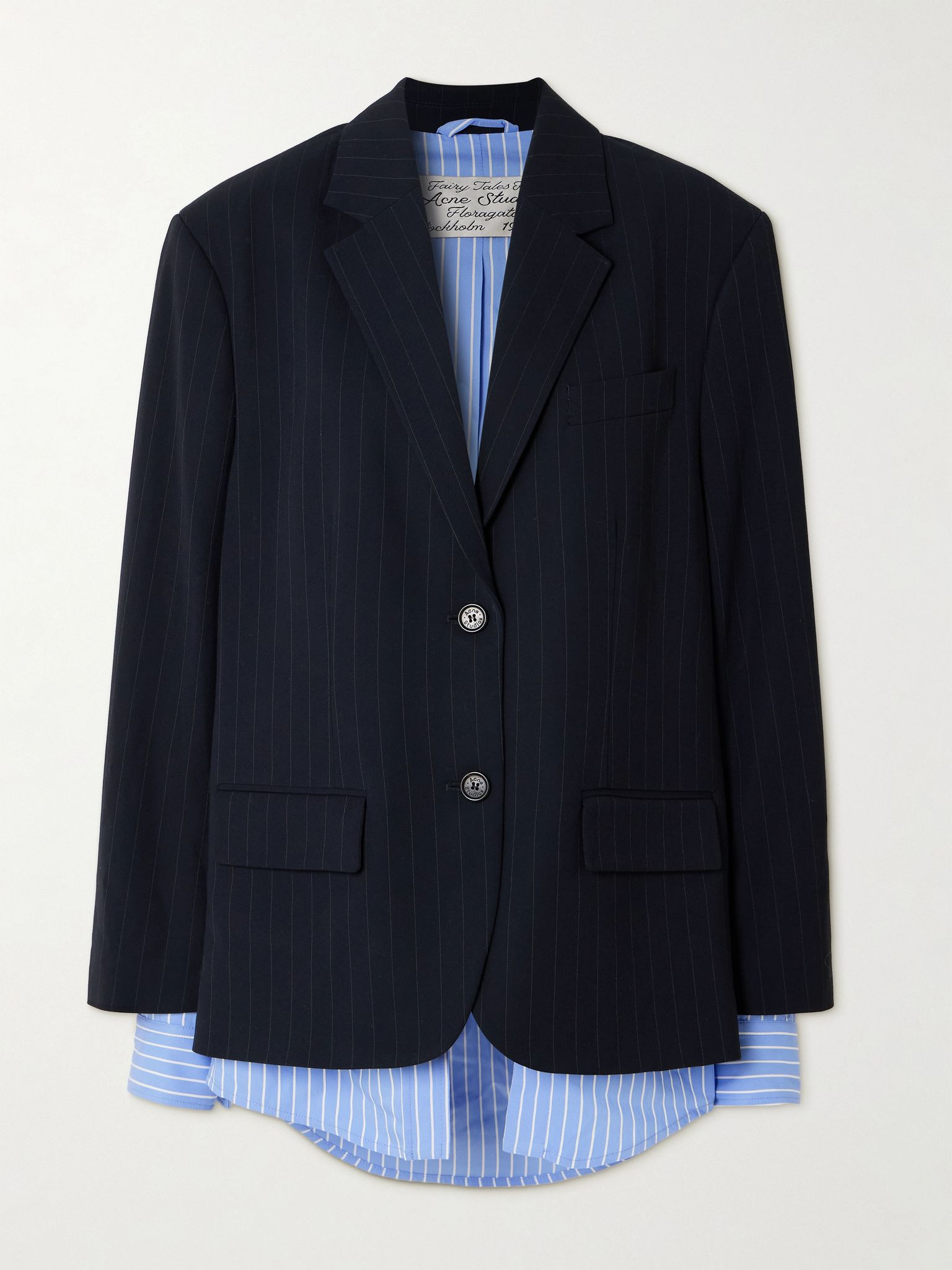 Layered striped twill blazer Navy - 1