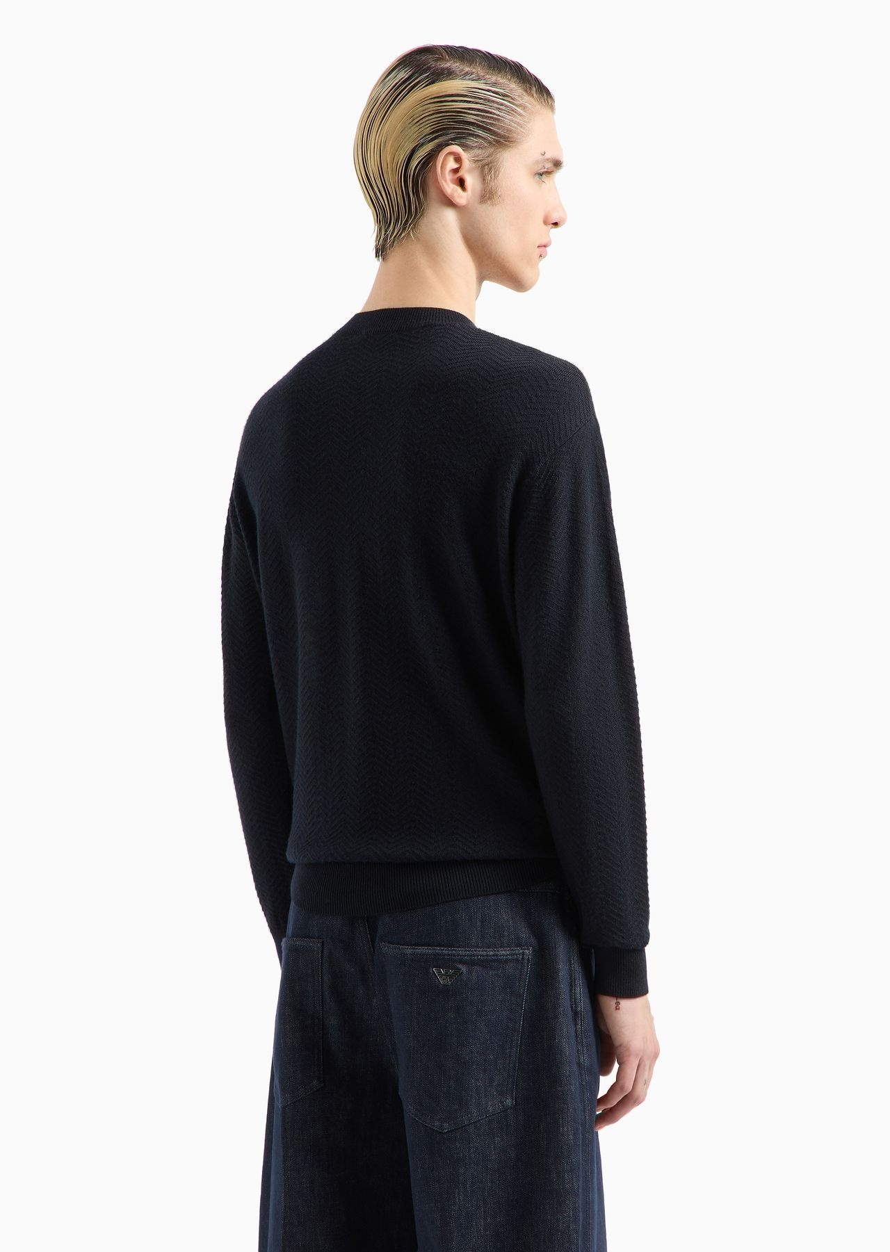 Mock-neck jumper in virgin wool with a micro-textured weave - 3