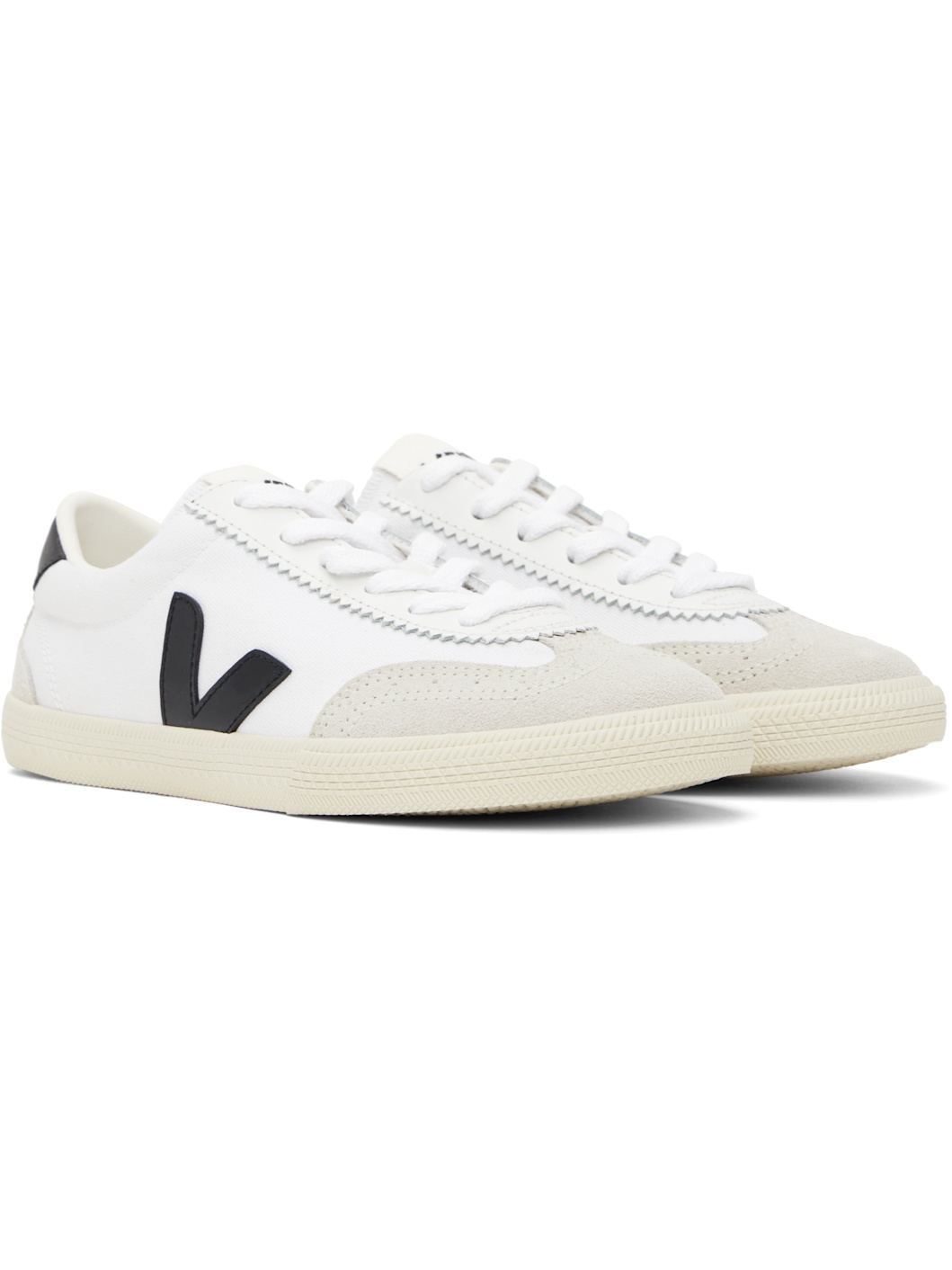 White & Black Volley Canvas Sneakers - 4