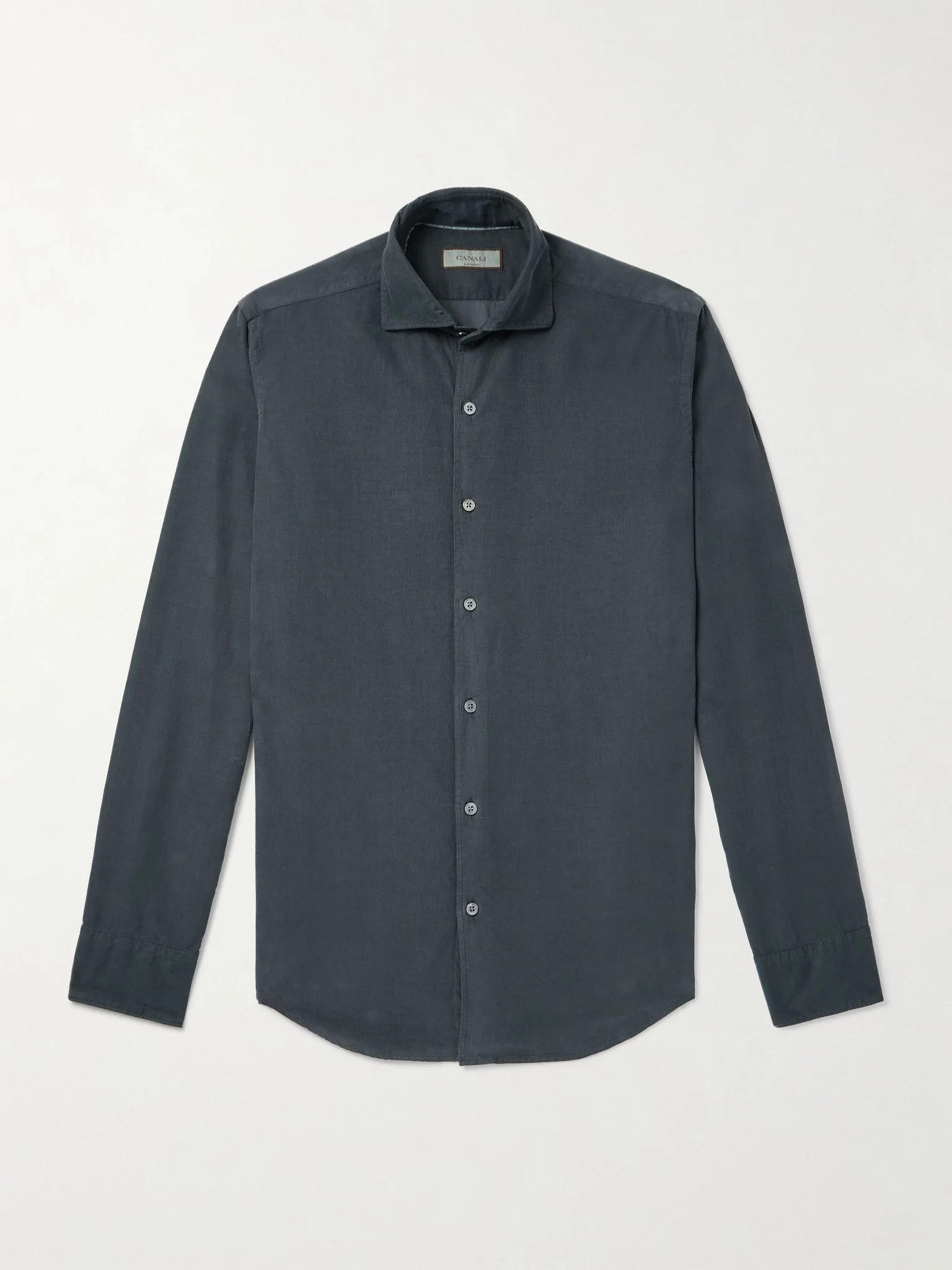 Slim-Fit Garment-Dyed Cotton-Corduroy Shirt Navy - 1